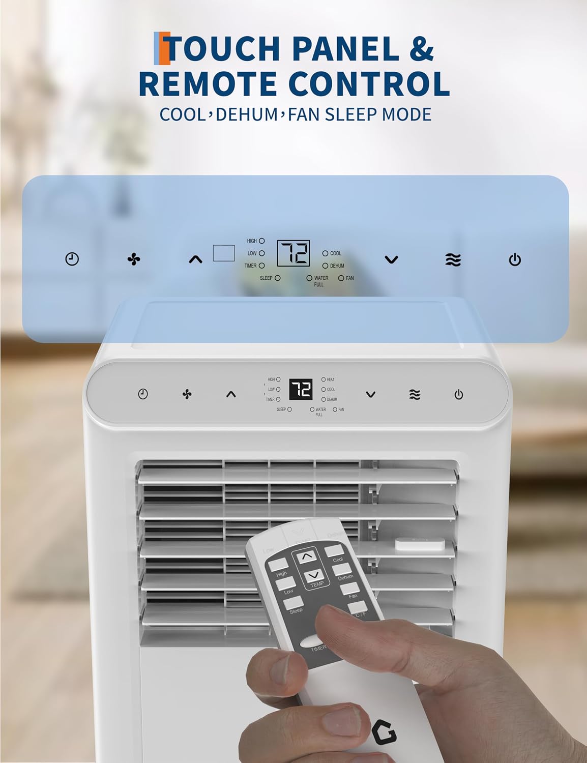 10,000 BTU Portable Air Conditioner - Portable AC Unit for Bedroom up to 450 Sq. Ft, Cooling, Fan & Dehumidifier, Floor Standing Air Conditioner, 24H Timer, Window Kit Included, Black&Grey Top Cover