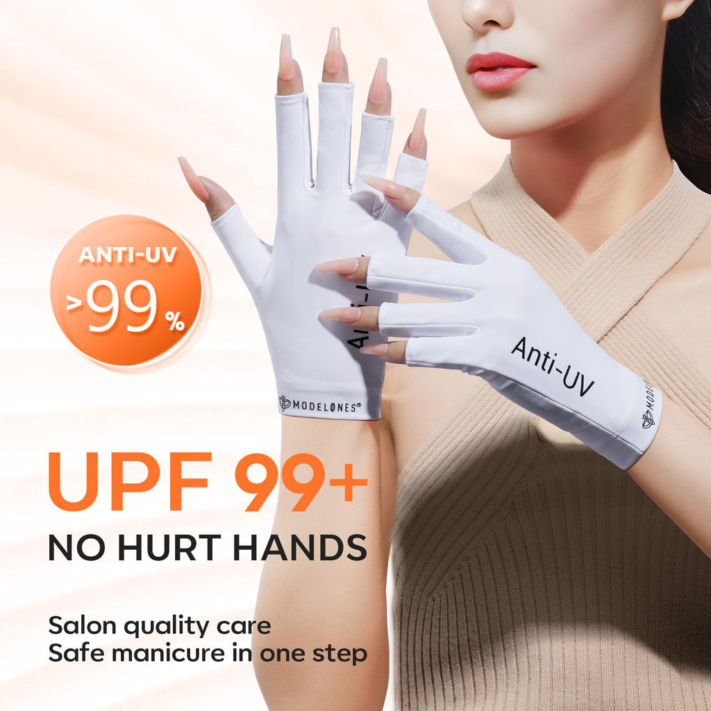 modelones UV Gloves for Gel Manicures, Professional UPF99+ Anti UV Protection Gloves for Gel Nail Lamp (Black)