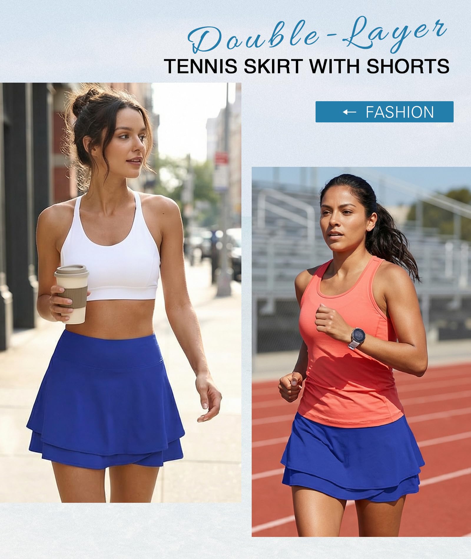 EARKOHA Women Tennis Skort Athletic Golf Skirt High Waisted Layered Running Skirt Built-in Shorts with 2 Pockets