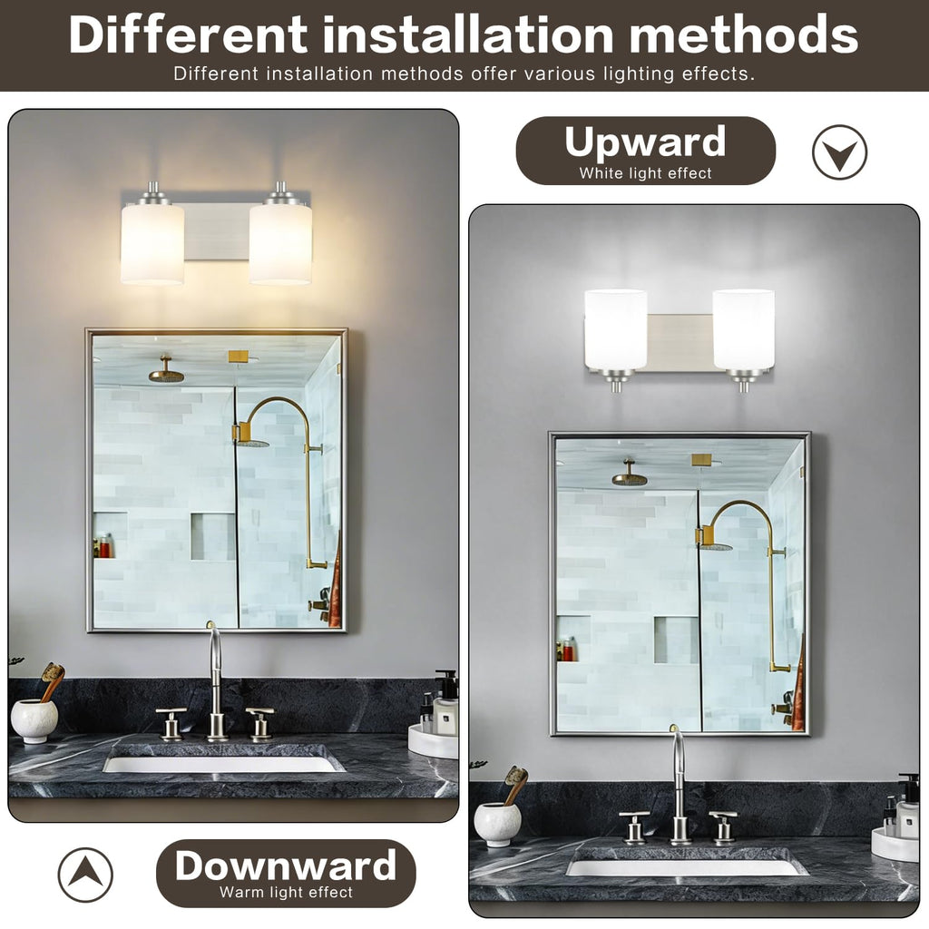 SOLFART 20.1 Inch Black Vintage Bathroom Vanity Light Fixtures Fixtures with Modern Glass Globe Shade Metal Brass Wall Lamp 2 Lights