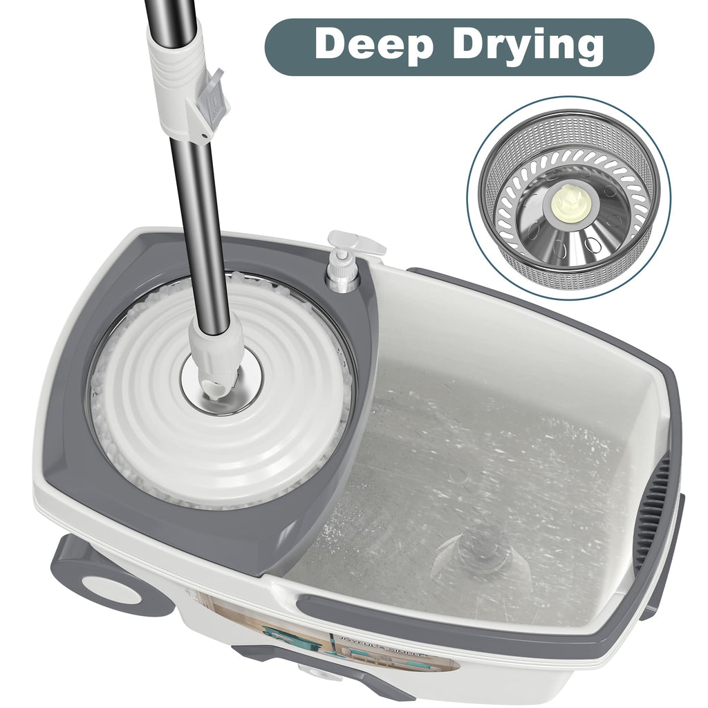 Dual Compartment Spin Mop and Bucket, Mop and Bucket with Wringer Set,360°Rotating Spinning Mopping for Floor Cleaning with 6 Microfiber Replacement Heads, 61" Extended Handle, 2X Wheel - Deep Green