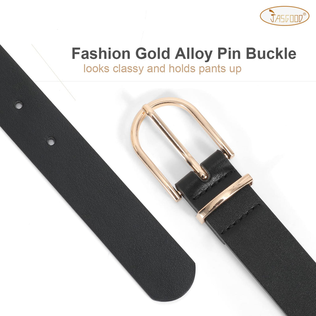 JASGOOD Women’s Leather Belts for Jeans Pants Fashion Ladies Belt with Gold Buckle