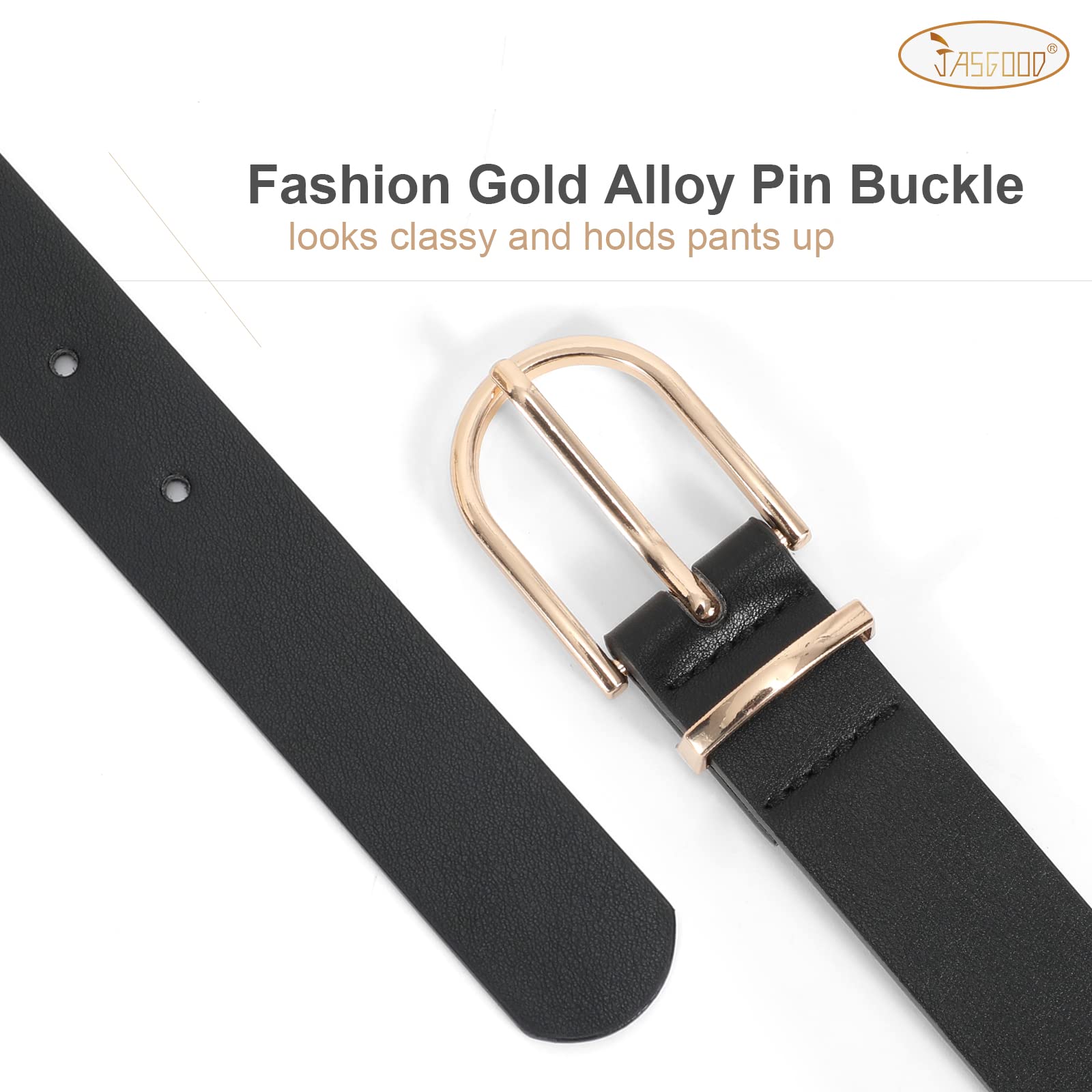 JASGOOD Women’s Leather Belts for Jeans Pants Fashion Ladies Belt with Gold Buckle