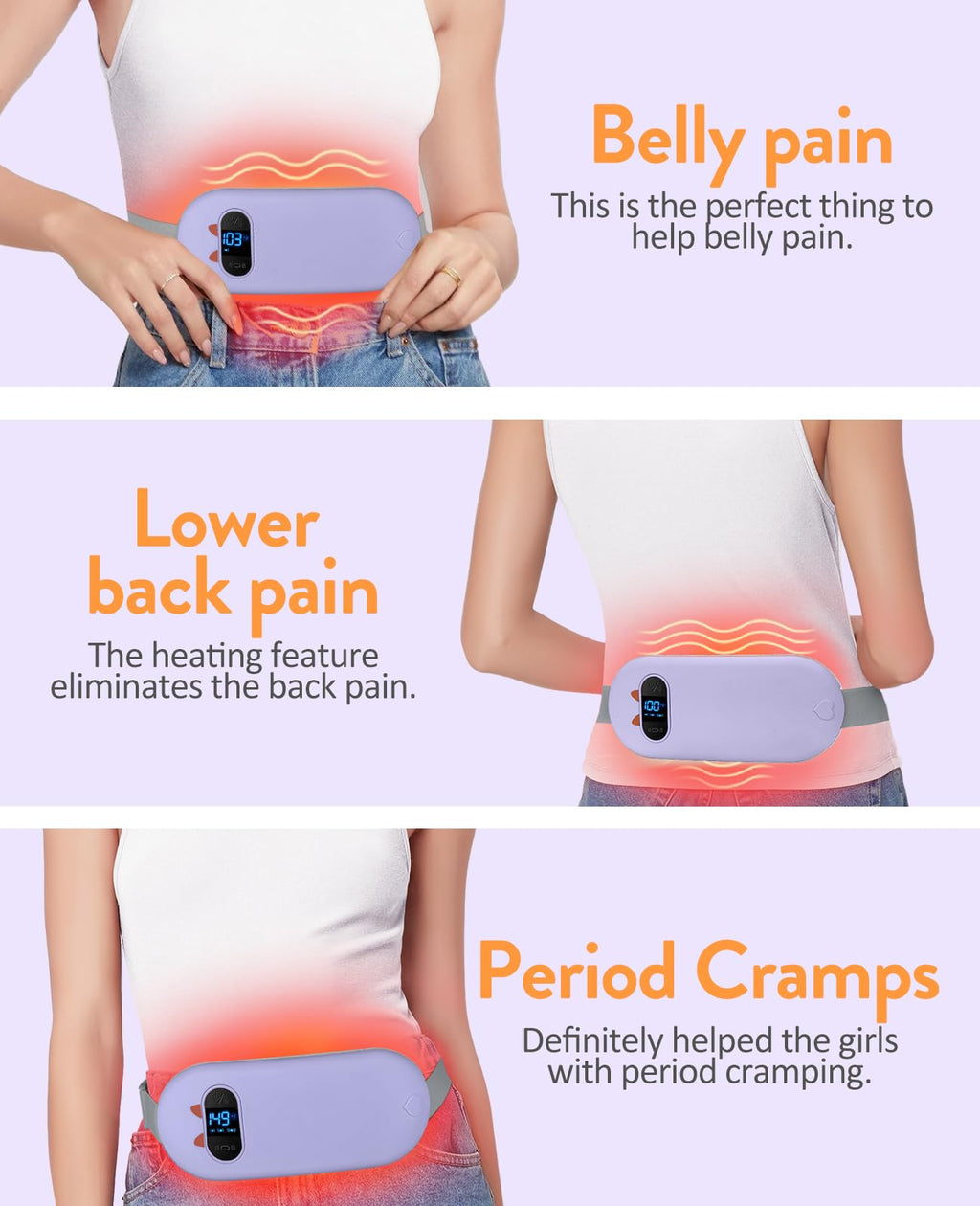 Electric Heating Pad, Portable Cordless Menstrual Heating Pad with 6 Heat Levels and 6 Massage Modes, Fast Large Heating Belly Wrap Belt for Cramps, Back Pain Relief Gifts for Women Girls Her
