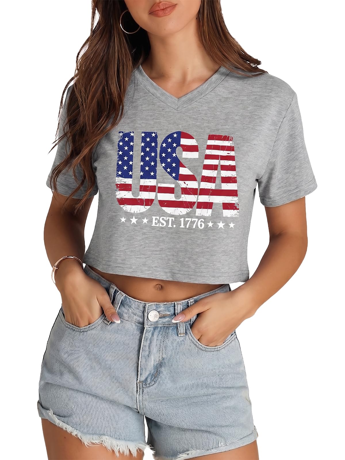 Womens Crop Tops Summer Baisc Tees V Neck T Shirts Casual Short Sleeve Cropped Top 2026