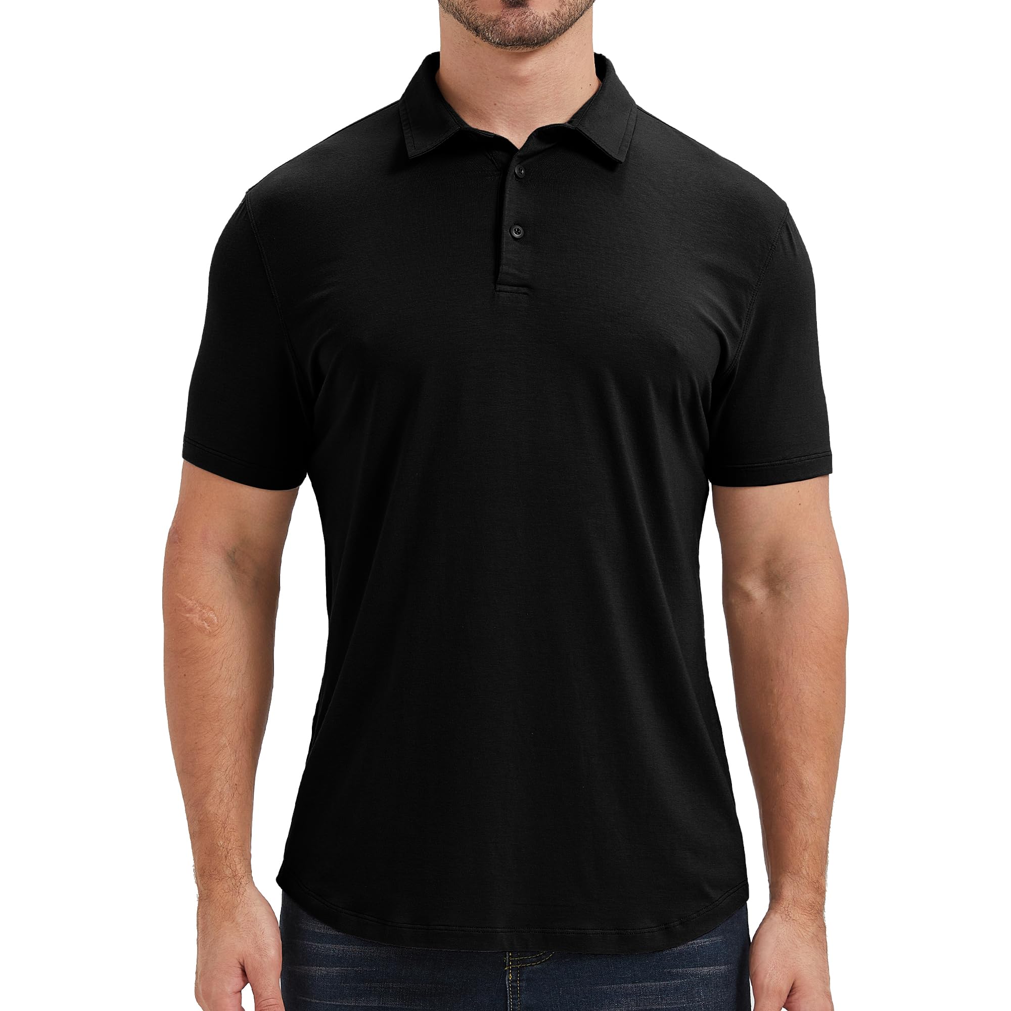 netdraw Mens Lightweight Bamboo Viscose Polo Ultra Soft Curved Hem UPF 50+ Casual Collared Golf Shirt