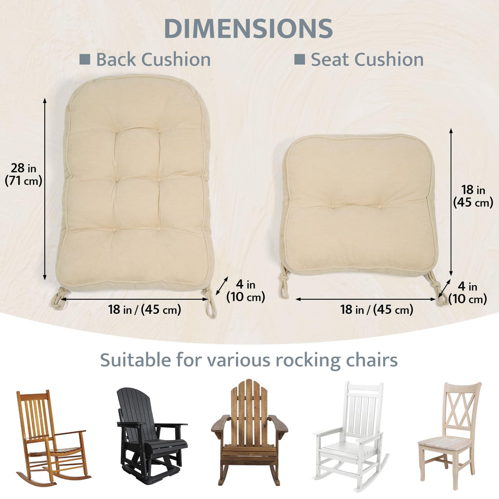 mudilun Rocking Chair Cushion - Non-Slip Tufted 4-Inch Thickened Rocking Chair Cushions with Ties Indoor/Outdoor Wooden Rocking Chair Pad for Living Rooms, Bedrooms, and Balconies