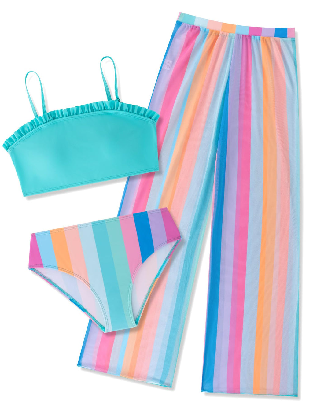 Vogseek 6-16T Girls 3 Pieces Bikini Bathing Suit with Rash Guard Pants Quick Dry Swimwear Cover-Up Sets