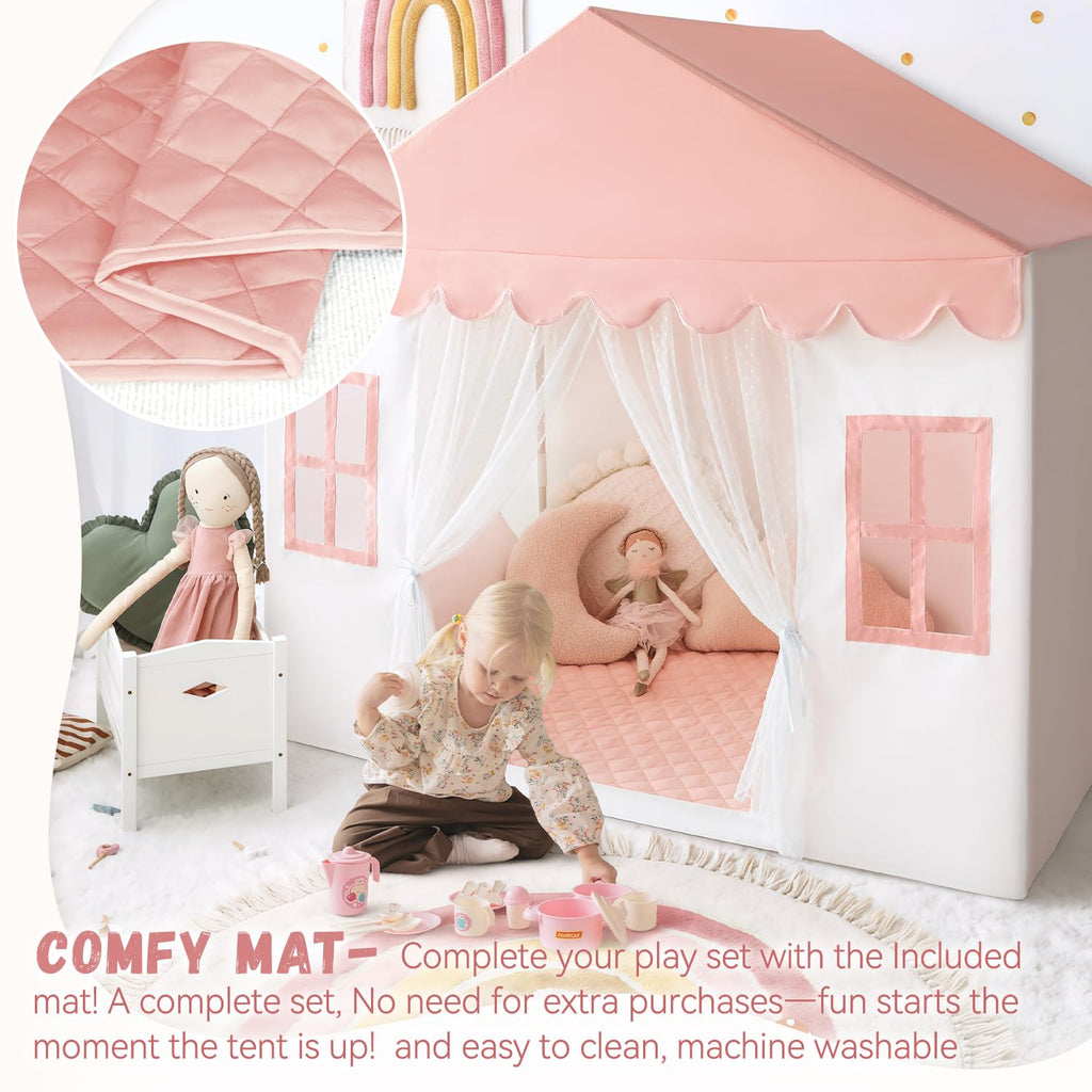 Kids Play Tent with Mat, Large Playhouse Play Tent Indoor for Girls Boys | Kids Play Playhouse Tent Ages 4-8 for Toddlers Children Boy Girl Play House Toy Birthday Gift, Washable, 57" x 35.5" x 53"