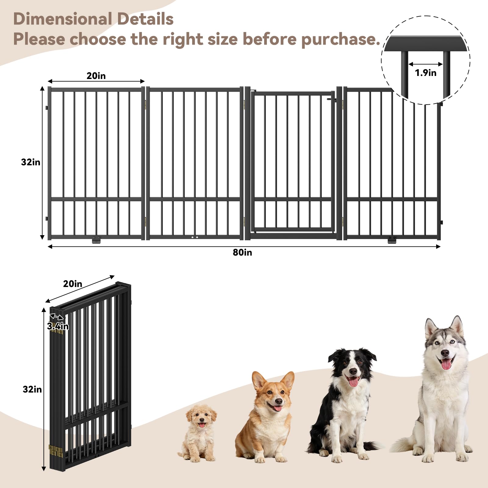 SNUOWU Full Metal Freestanding Dog Gate with Door, 24'' Height Foldable Pet Dog Fence for Indoor & Outdoor, 2 Panels Extra Wide Free Standing SmallDog Gates for Doorways,House,Stairs,Porch,Deck,Yard