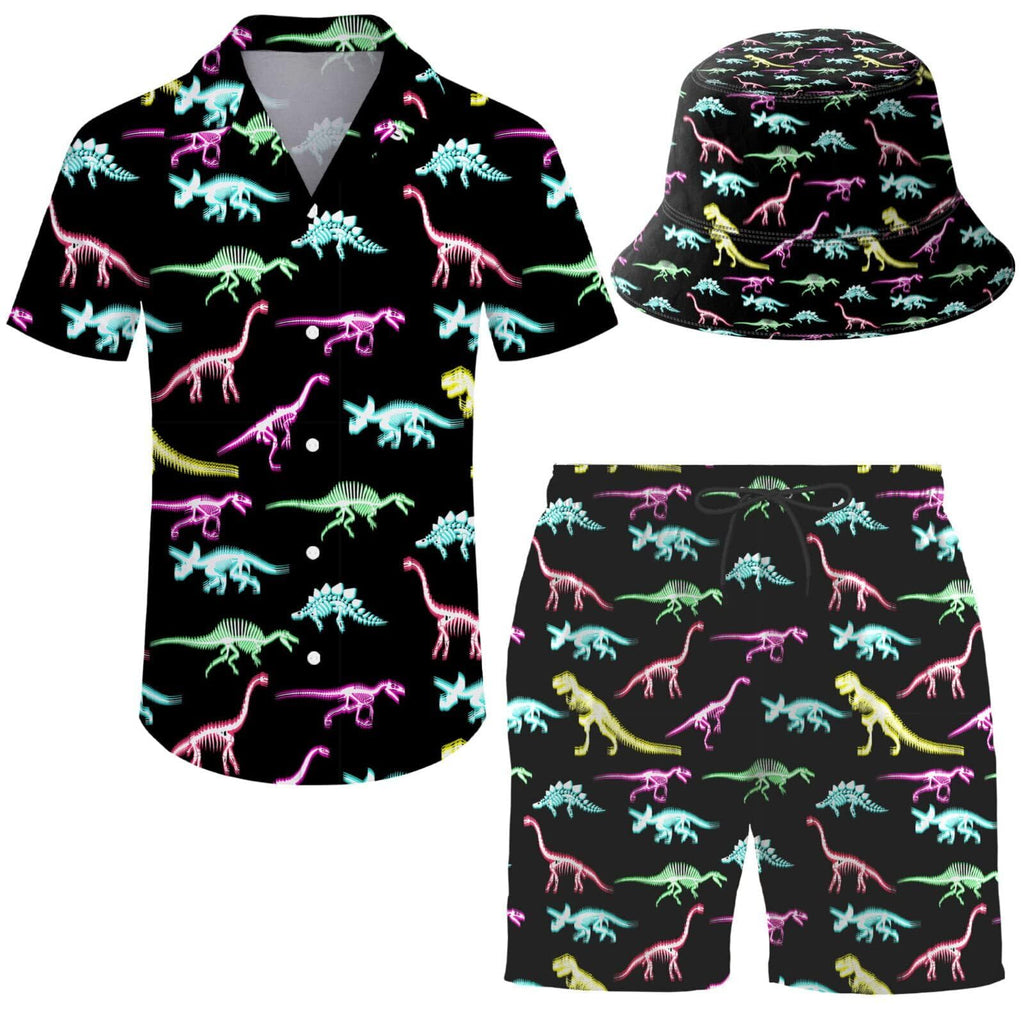 Men's 2 Piece Tracksuit Hawaiian Shirt Shorts Button Down Shirt and Shorts Sets with Bucket Hats