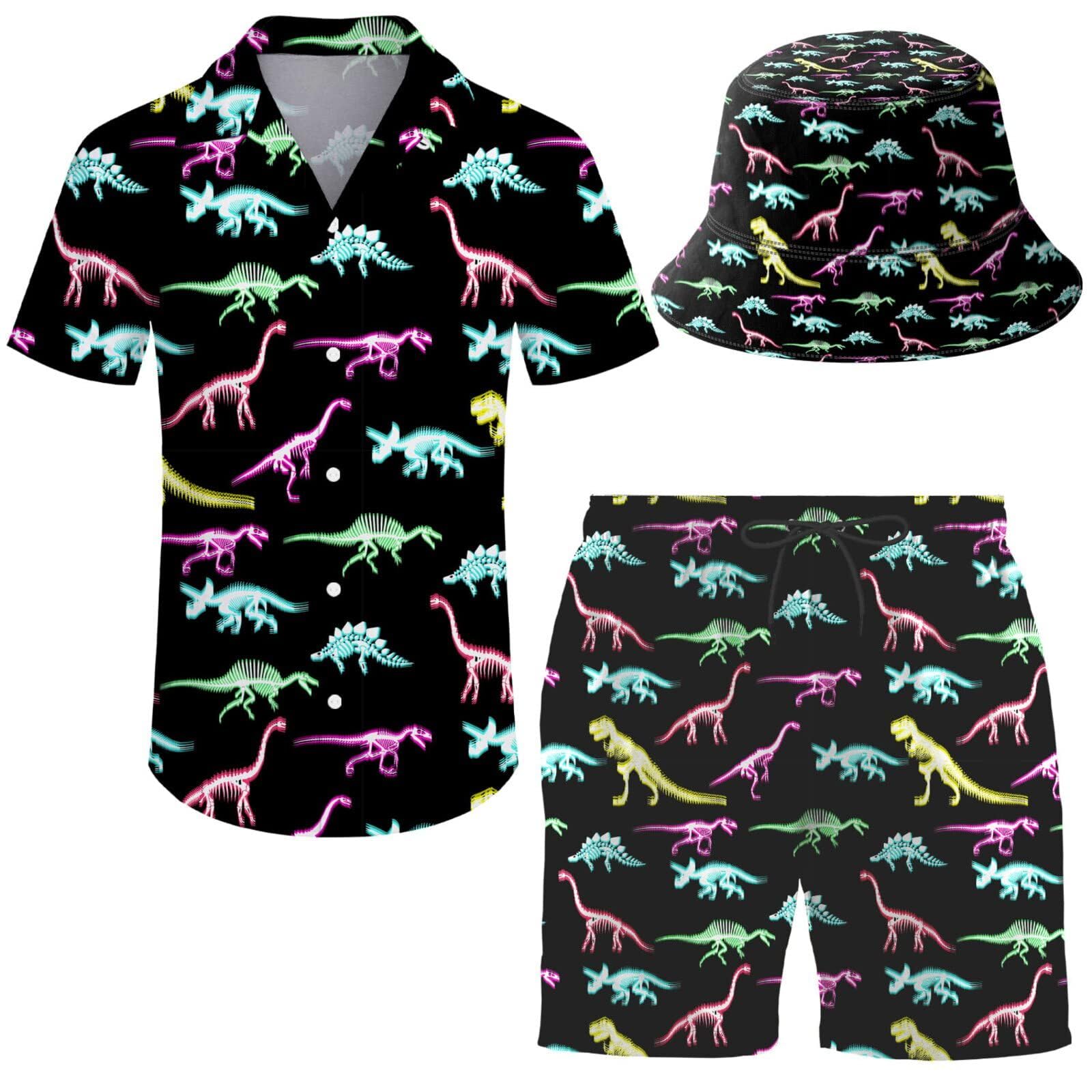 Men's 2 Piece Tracksuit Hawaiian Shirt Shorts Button Down Shirt and Shorts Sets with Bucket Hats