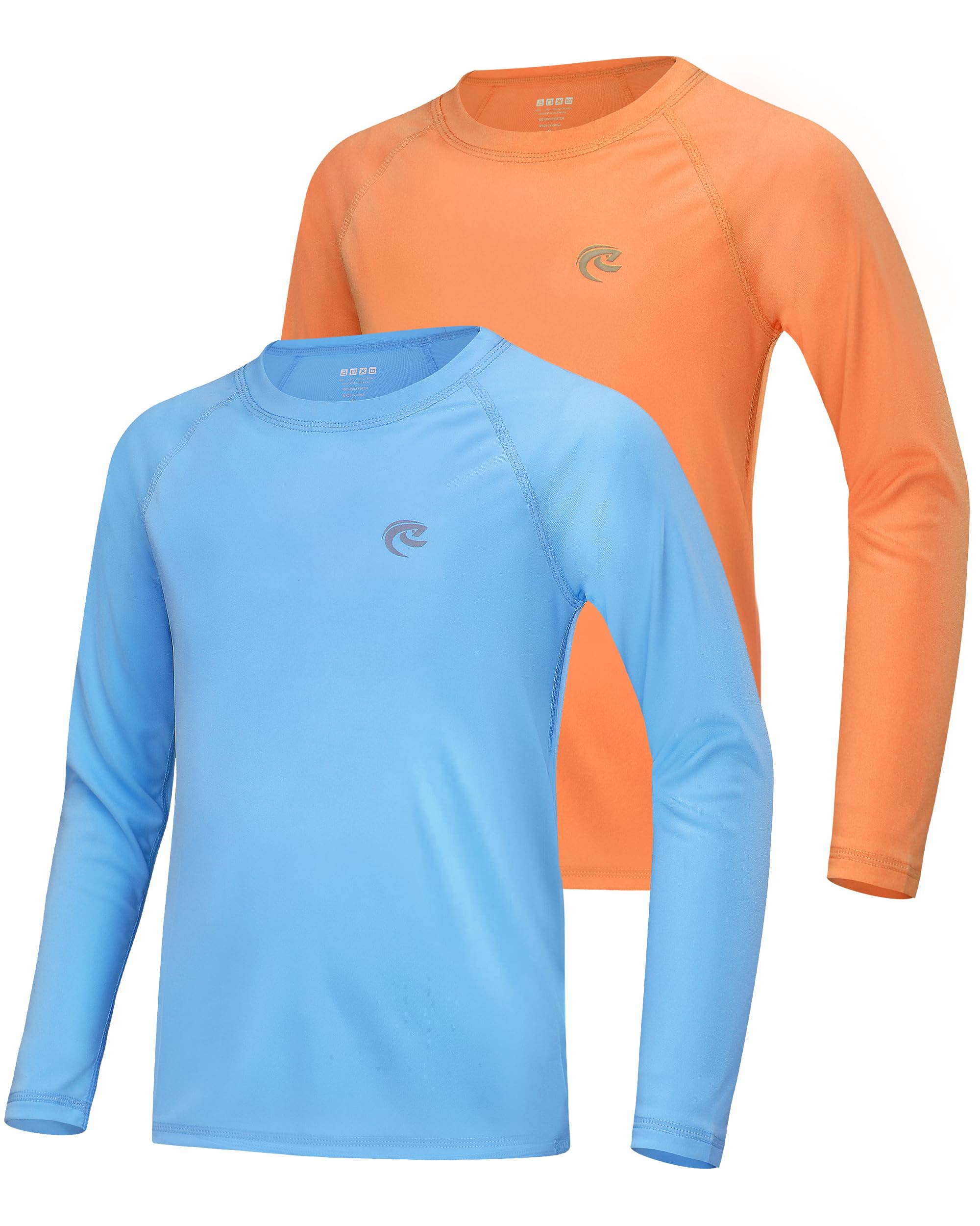 Boys UPF 50+ Swim Shirt Long Sleeve, 1 or 2 Pack UV Sun Protection Rash Guard, Youth Kids SPF Water Shirts for Beach Surf