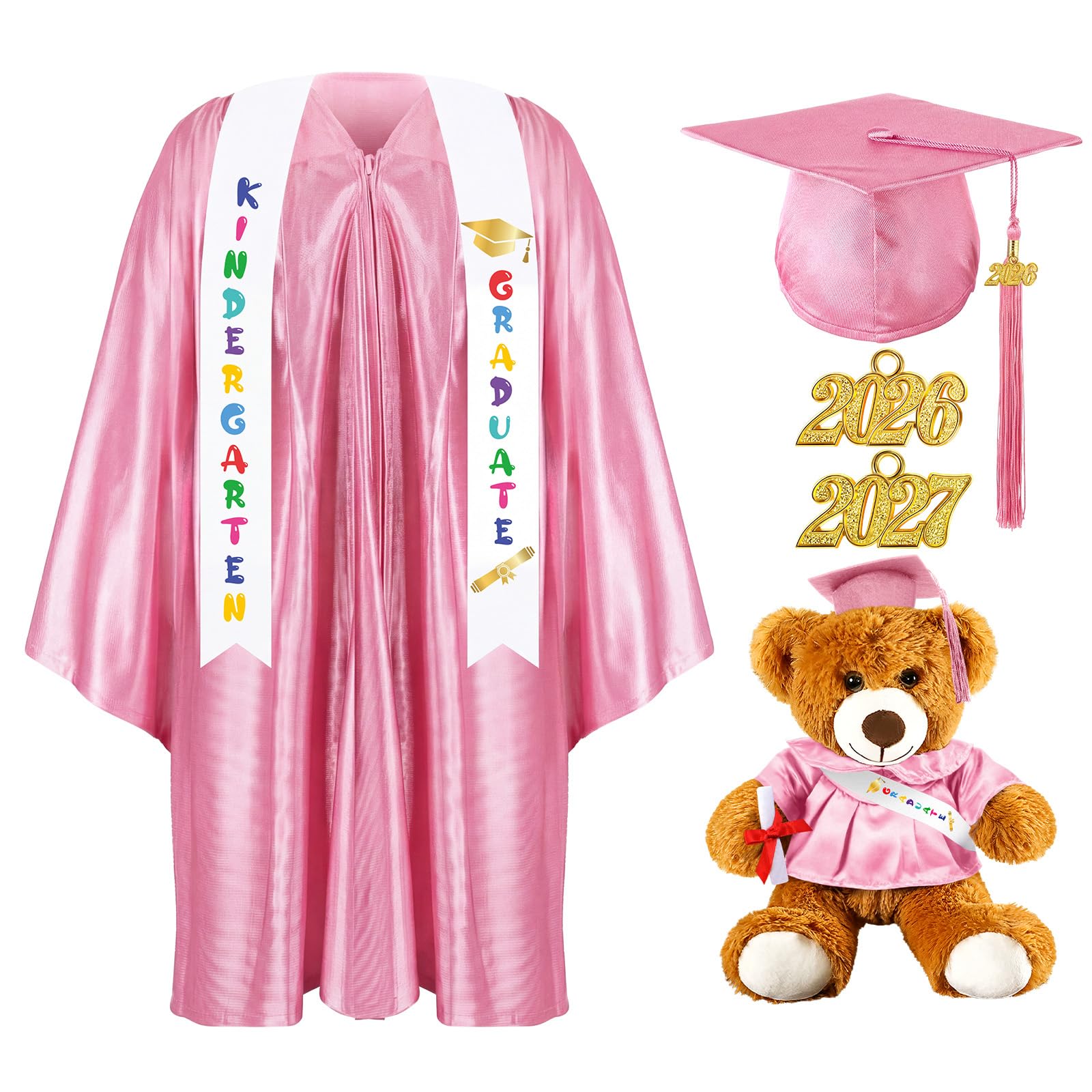 Sintuff 7 Pcs Kindergarten Preschool Graduation Cap and Gown with Bear Gifts 2026 Grad Stole Tassel Sash for Toddler Kids