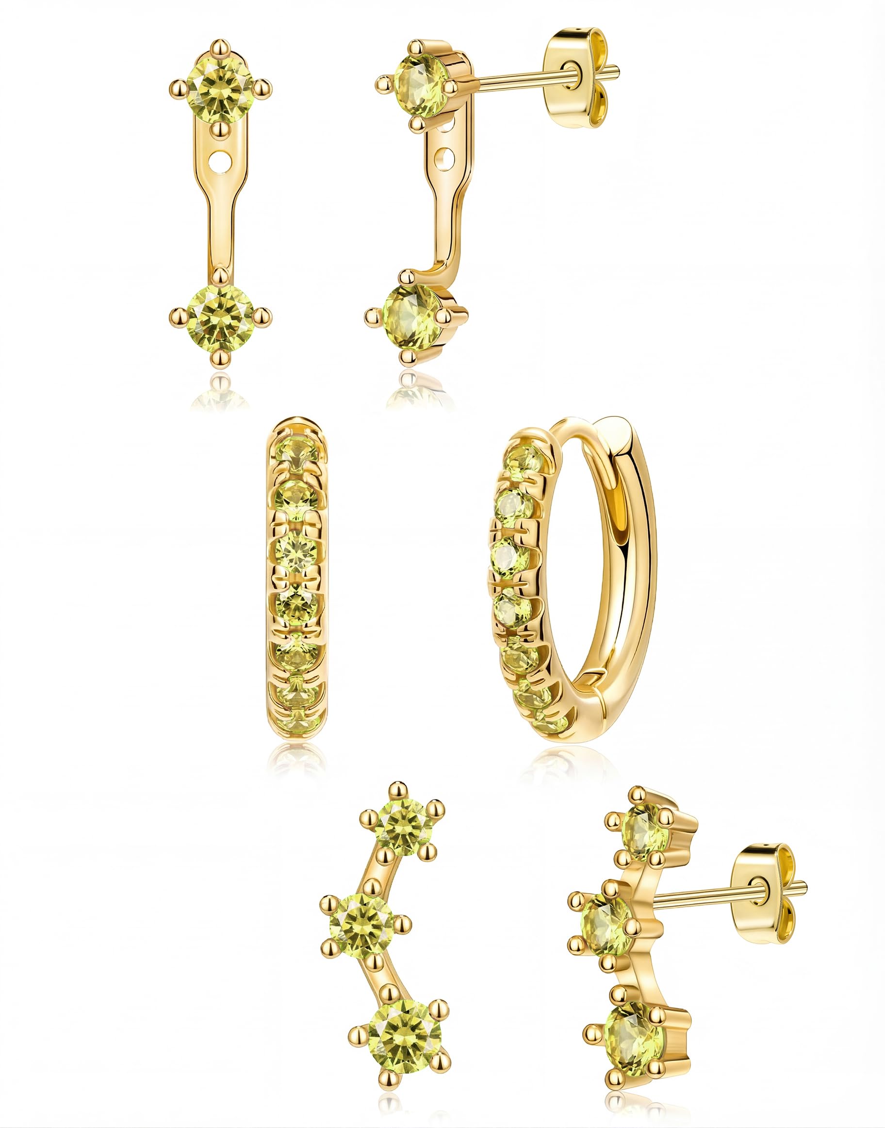 3 Pairs Dainty Small Earrings Set for Women Trendy, Birthstone Stud Huggie Hoop Jacket Stack for Cartilage Helix, Gold Plated Hypoallergenic Cute Women Fashion Accessories Western Jewelry Gifts