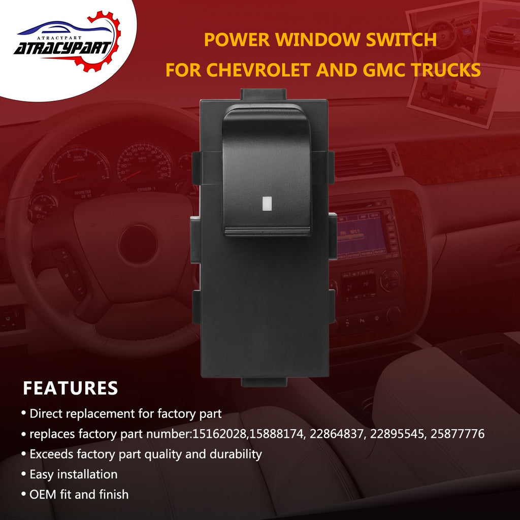Power Window Switch Passenger Front Right, Rear Left or Right | Window Buttons | Fits GMC Acadia, Sierra, Chevy Silverado, Tahoe & More Year Model 2006-2015 | #22895545, 15888174