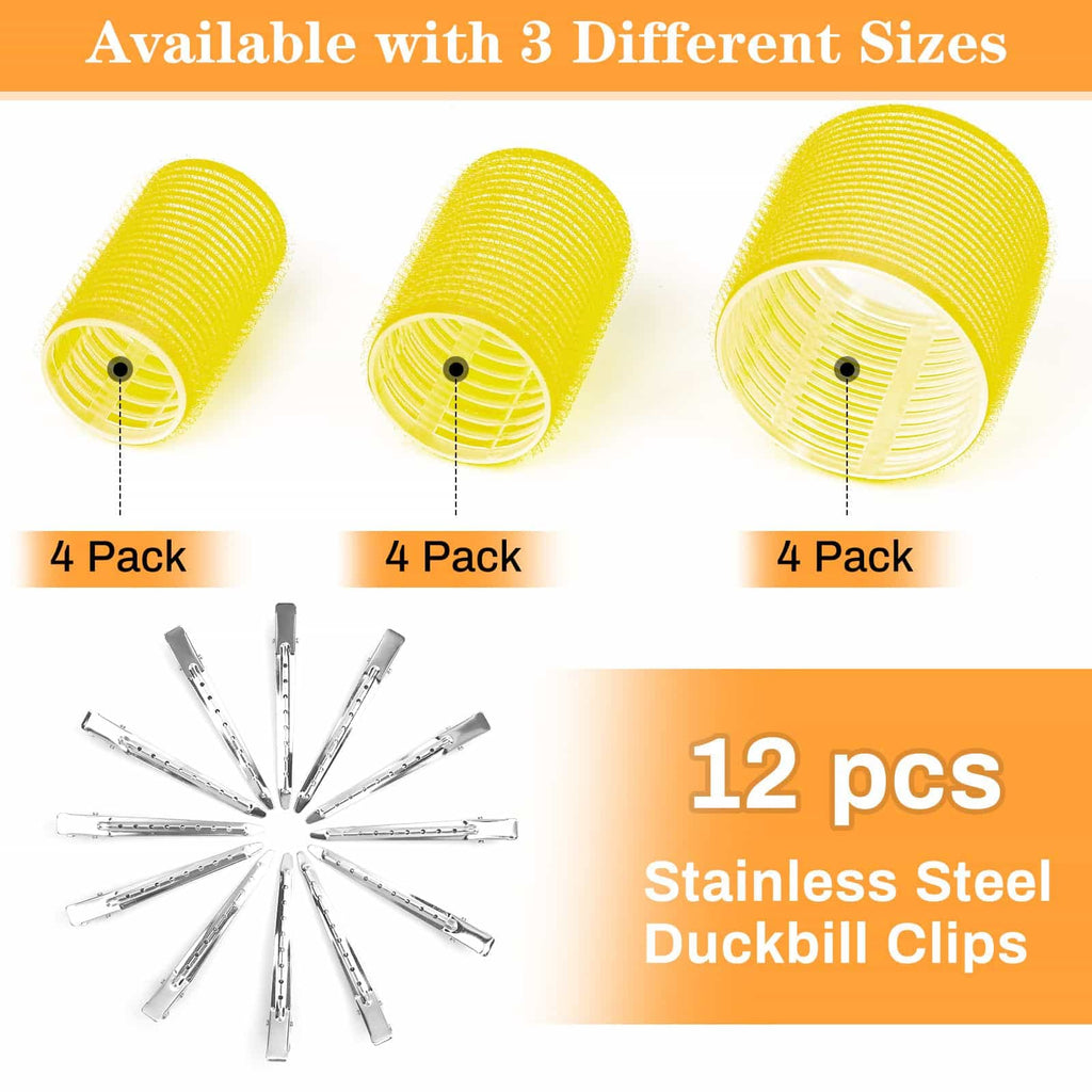 Self Grip Hair Rollers and Curlers Set - 24 Pieces with 3 Sizes (4 Jumbo, 4 Large, 4 Medium) and 12 Clips for Long, Short, Thick, Fine Hair Styling