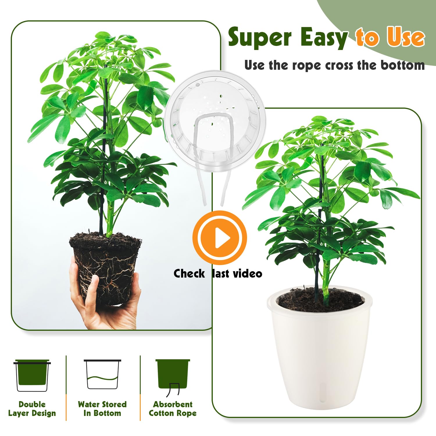 Self-Watering Pots for Indoor Plants, 16-Pack Self Watering Planter with Drainage Holes, Small African Violet Pots with Water Indicator, 10-Pack 5''/6-Pack 6.7'' Orchid Pot, Black