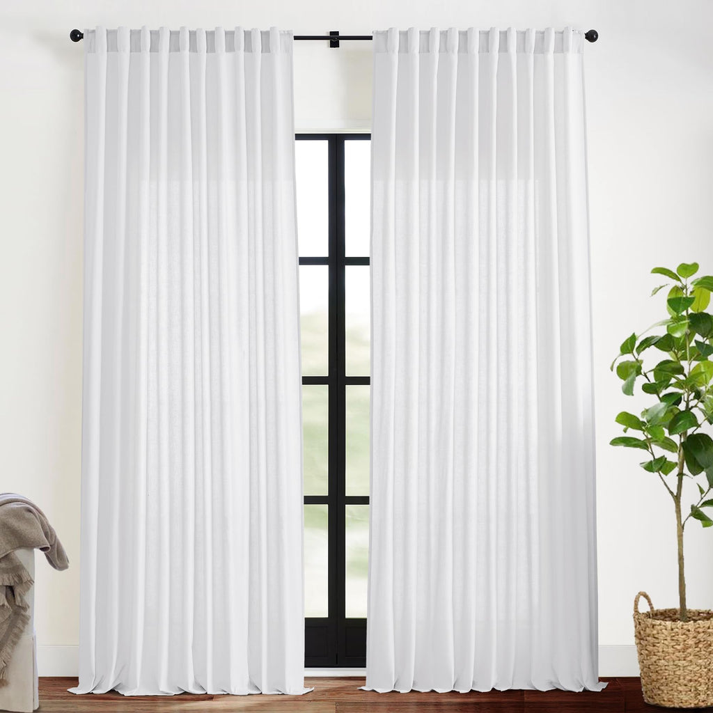 XTMYI 54 Inch Length Sheer Curtains 2 Panels Set for Bathroom,Linen Cotton Semi Privacy Boho Short Curtains for Kitchen Window Bedroom Living Room,40x54 in Long,Cream Ivory Off White