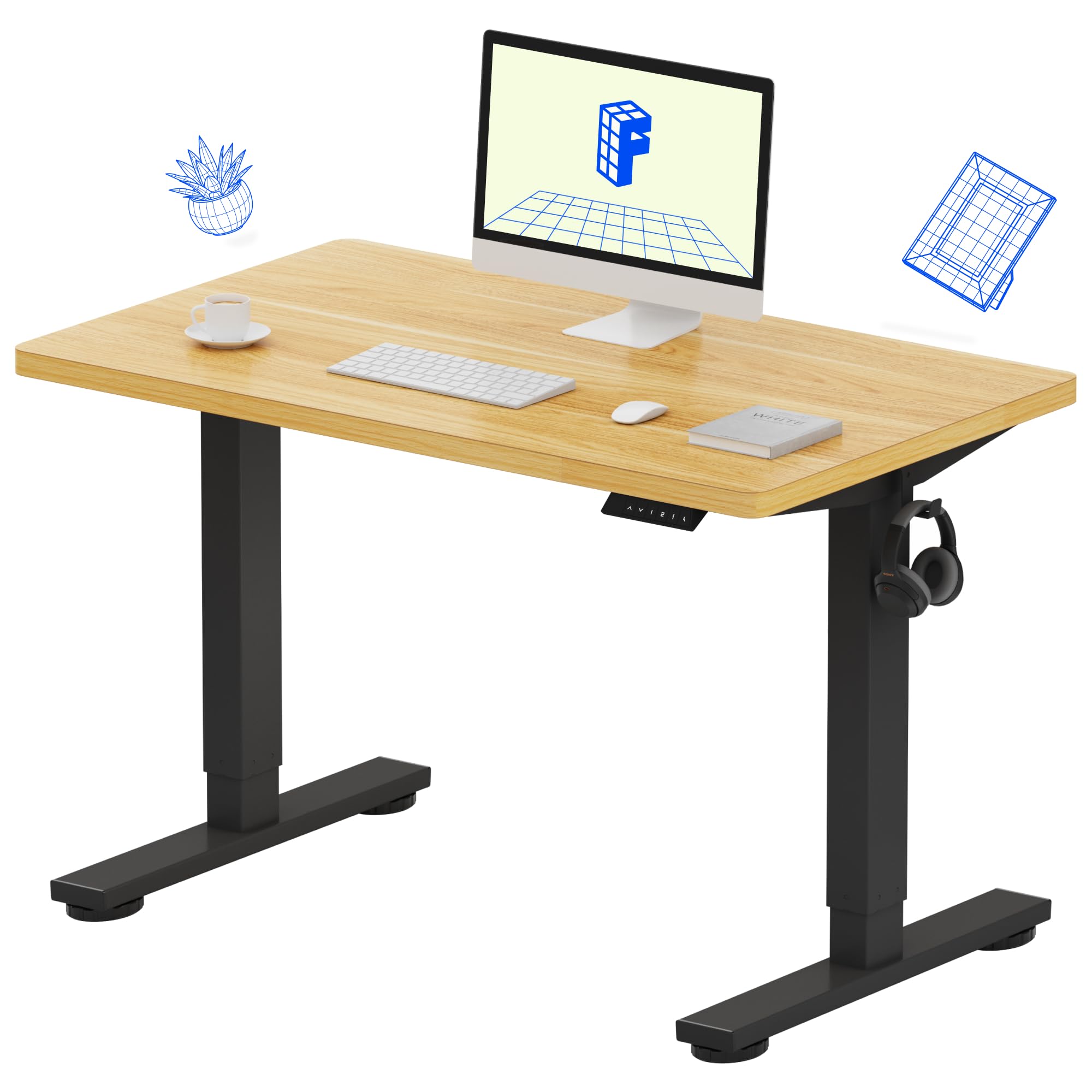 FLEXISPOT EN1 One-Piece Standing Desk, Electric Adjustable with 4 Memory Presets, 176 LBS Capacity, Stable & Quiet, Seamless Desktop for Home Office & Dual Monitors, 40"x24" Black