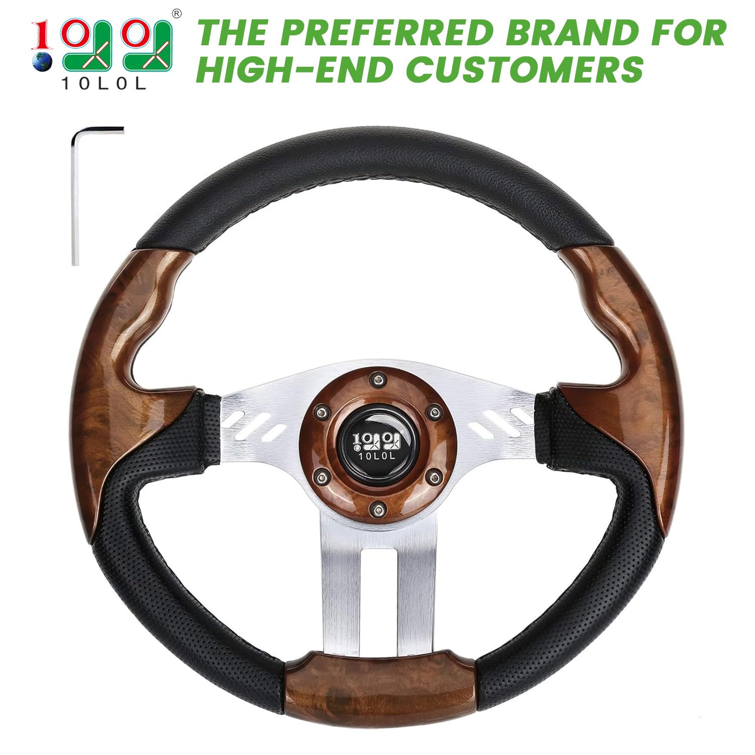 10L0L Golf Cart Steering Wheel, 13' Universal Fit for EZGO TXT/RXV, Club Car DS/Precedent, Yamaha G2-G29 (Carbon Black)
