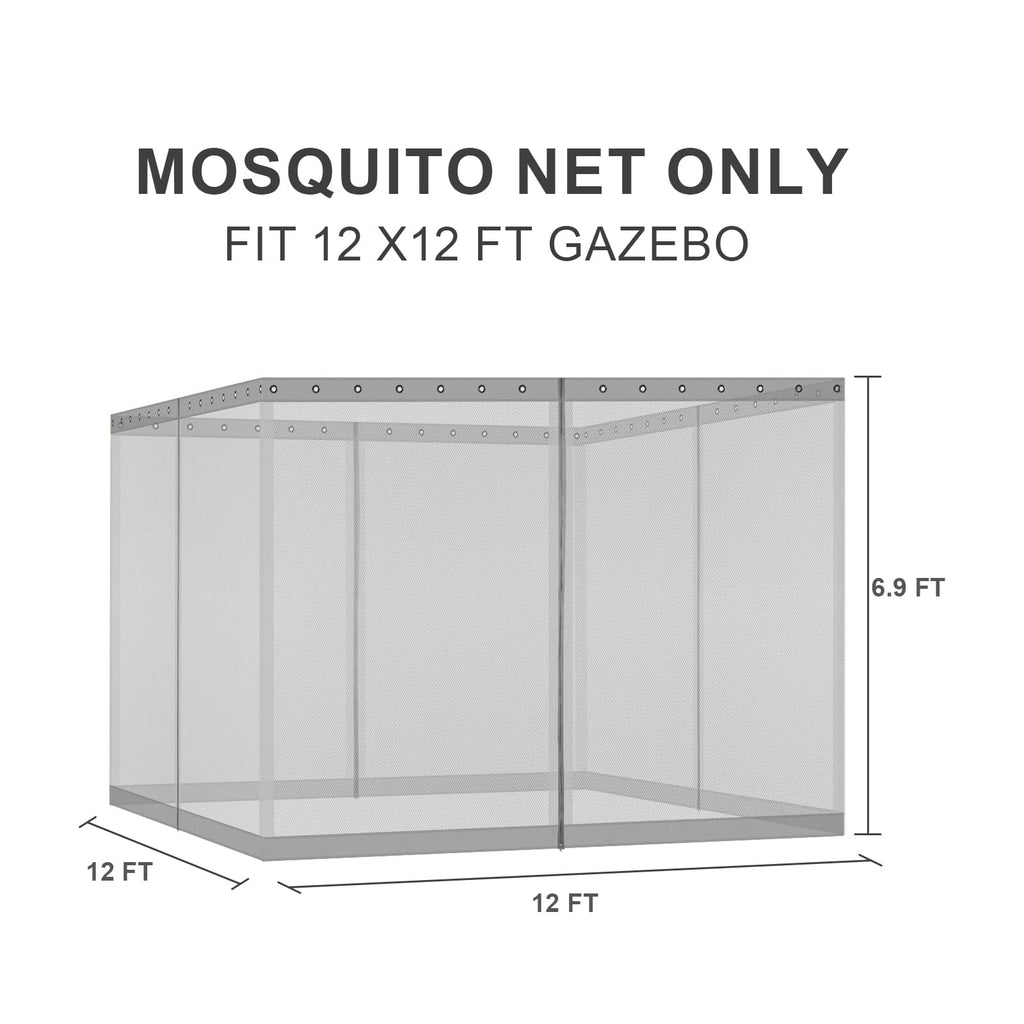 BPS 10' x 10' Gazebo Universal Mosquito Netting Screen Replacement, 4-Panel Mesh Screen Walls with Double Zippers for Outdoor Patio, Khaki (Mosquito Net Only)