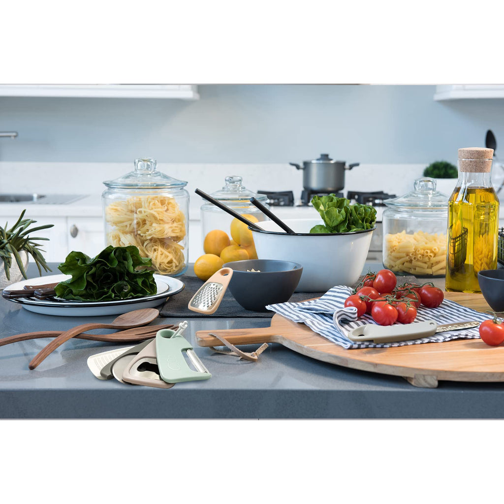 5 Pieces Kitchen Gadgets Set - Space Saving Cooking Tools Accessories Cheese Chocolate Grater, Fruit Vegetable Peeler, Bottle Opener, Pizza Cutter, Burlap Bags with Drawstring Gift Set
