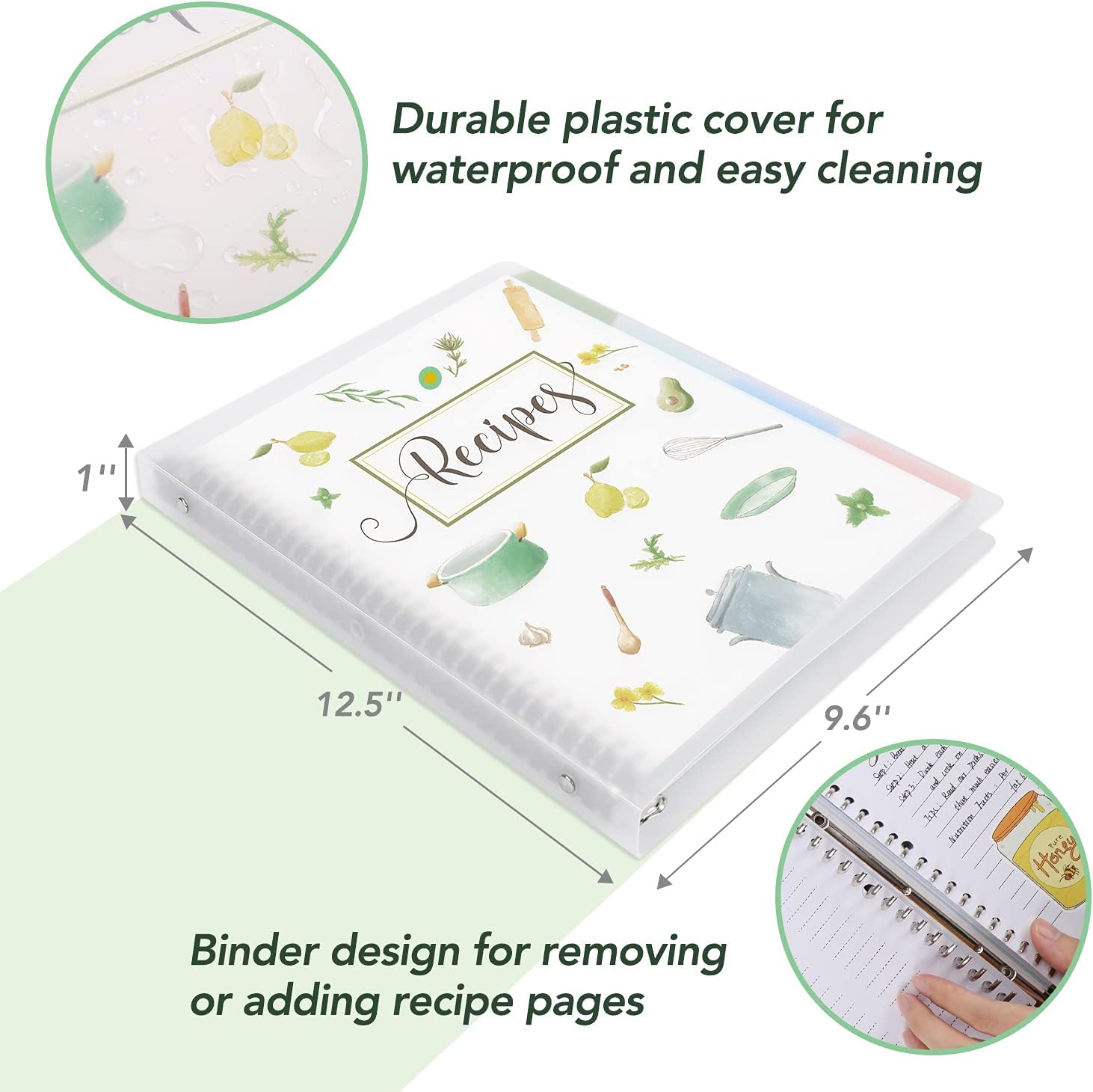 SOLIGT Recipe Book to Write in Your Own Recipes, 9.6’’x12.5’’ Personal Blank Recipe Notebook, Removable Recipe Journal Book Binder with 8 Dividers and 24 Tabs, Hold up to 240 Recipes