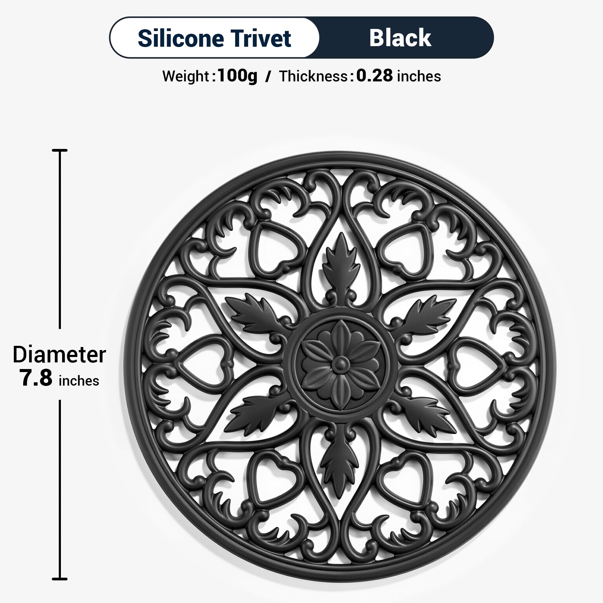 SMARTAKE 6 Set Silicone Trivet Mats for Hot Dishes, Heat Resistant Pots and Pans Holders, Non-Slip Flexible Hot Pads Coasters for Countertops Table, Modern Kitchen Decor Accessories (Black)
