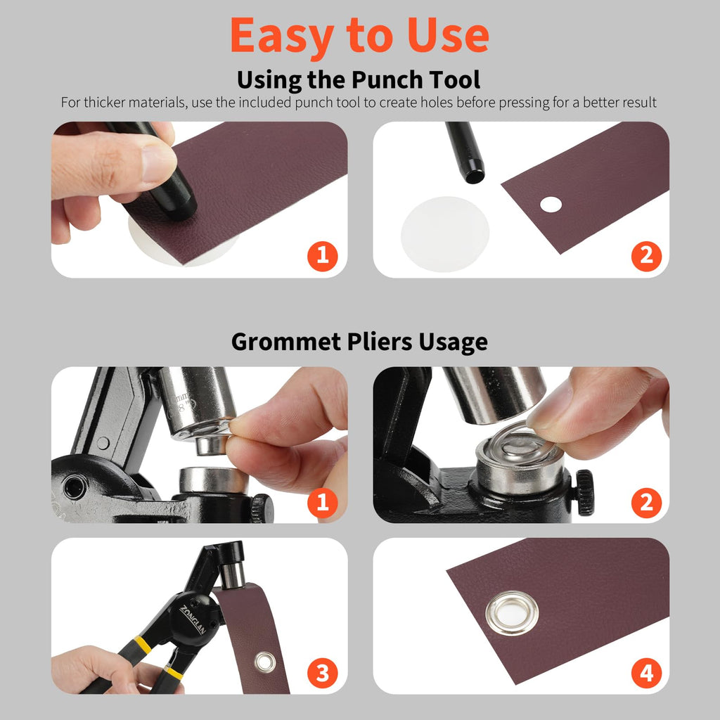 Heavy Duty Grommet Tool Kit with 1/2 Inch Die and 300 Sets of 12MM Grommets,Handheld Manual Eyelet Tool Rivet Press Punch Pliers for Leather Canvas Fabric