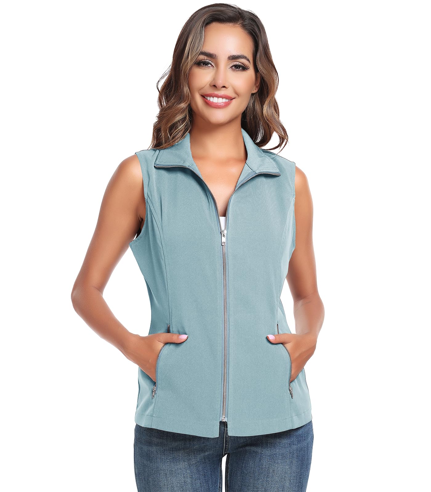 MISS MOLY Women's Lightweight Vest Casual Zip Up Utility Vest Hiking Golf Sleeveless Jackets with Pockets