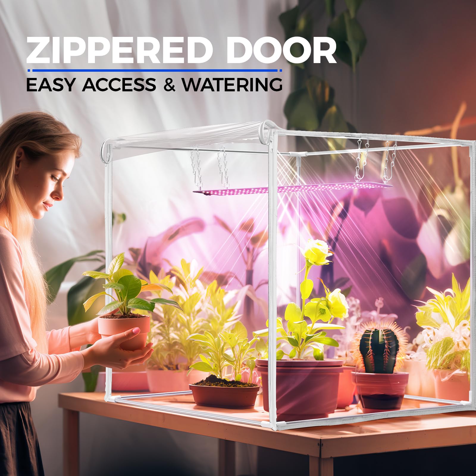 Barrina Indoor Greenhouse with Grow Light, with 40W Seed Starting LED Indoor Plant Light, Portable Mini Greenhouse with Timer for Seed Starter Tray, Seedling, Sprouting, Microgreens, 23x23x23IN