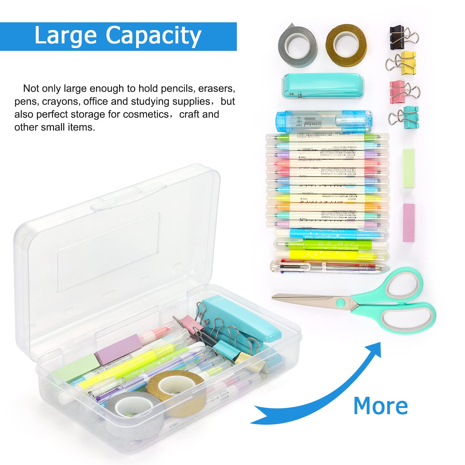 Tamaki 1 Pack Plastic Pencil Box Large Capacity Pencil Boxes Clear Boxes with Snap-tight Lid Stackable Design and Stylish Office Supplies Storage Organizer Box, Black
