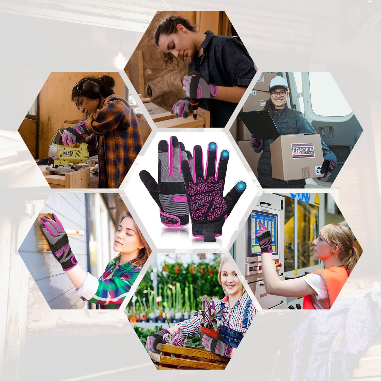 AIGEVTURE Safety Work Gloves Mens & Women, Light Duty Mechanic Gloves Touch Screen, Gardening Work Gloves with Grip,High Dexterity
