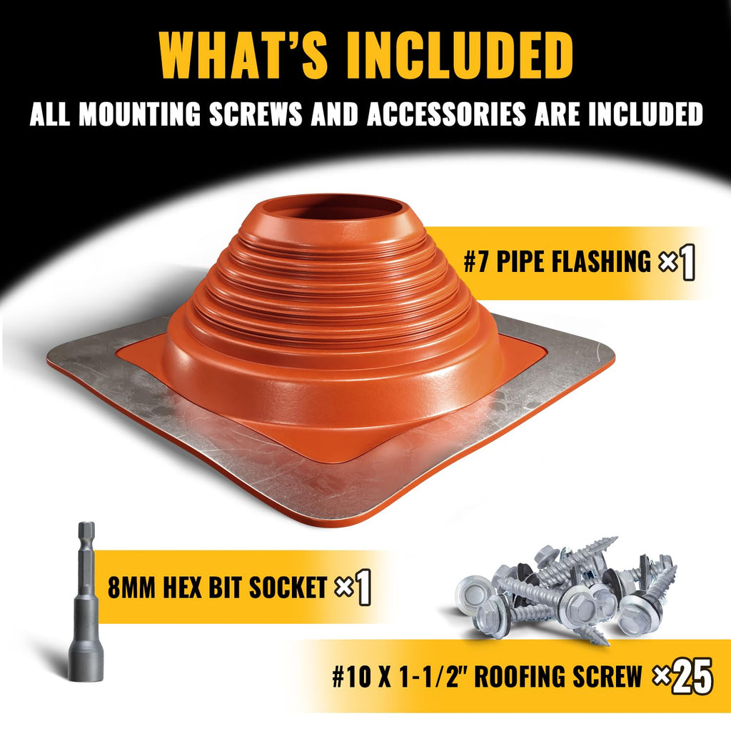 VIVIDA #1 Metal Roof Pipe Flashing, Metal Roofing Pipe Boot Kit, High Temp Silicone Vent Boot, for Tube OD 1/4" to 2", Square Base, Screws & Hex Socket Included, 1 Pack, Black