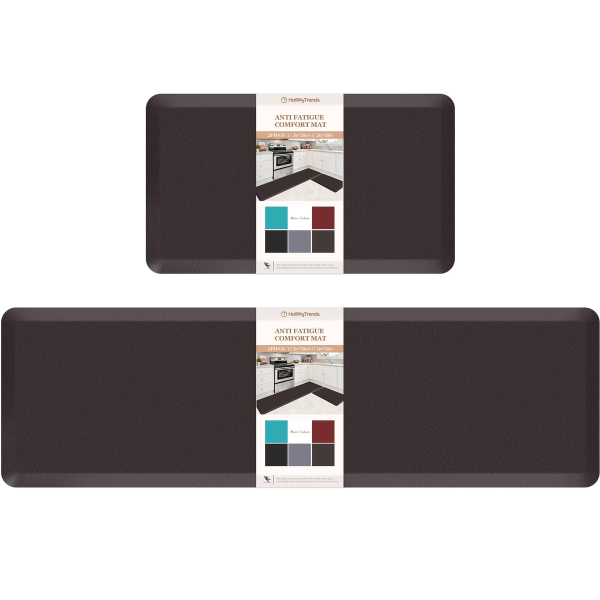 HappyTrends 2 PCS Kitchen Mat Cushioned Anti-Fatigue Floor Mat, Heavy Duty Ergonomic Comfort Foam Standing Mat, Waterproof Non-Slip Kitchen Rugs for Home, Office, Laundry,Black