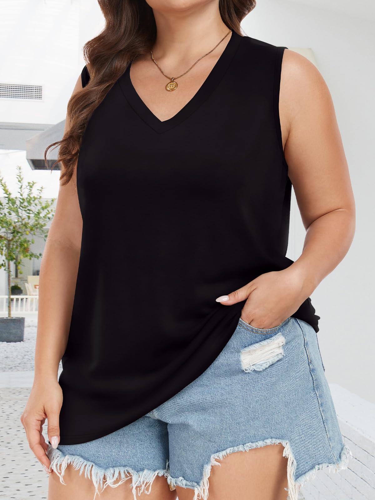 Plus Size Tanks Women Summer Top V Neck Sleeveless Top Loose Fit Tee Workout Shirts 2026