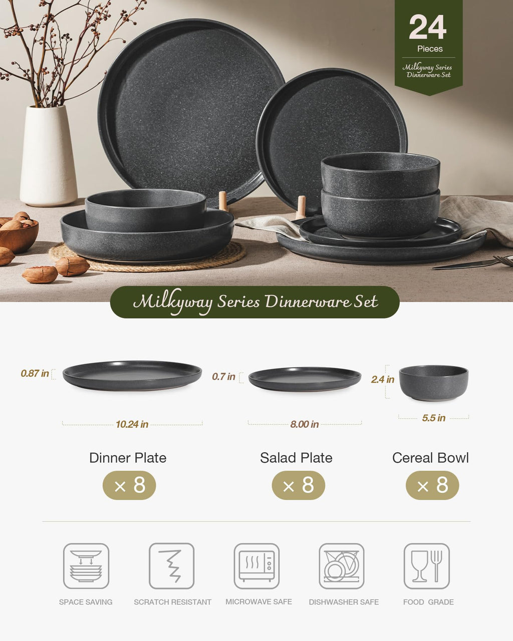 Famiware Pluto Stoneware Dinnerware Sets, 12-Piece Double Reactive Glaze Plates and Bowls Sets, Dishware Sets for Everyday & Formal Dining, Irregular Edge Dishes, Service for 4, Matte Beige White