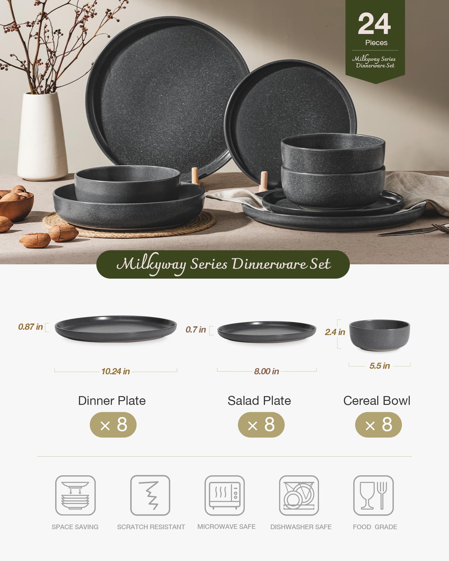 Famiware Pluto Stoneware Dinnerware Sets, 12-Piece Double Reactive Glaze Plates and Bowls Sets, Dishware Sets for Everyday & Formal Dining, Irregular Edge Dishes, Service for 4, Matte Beige White