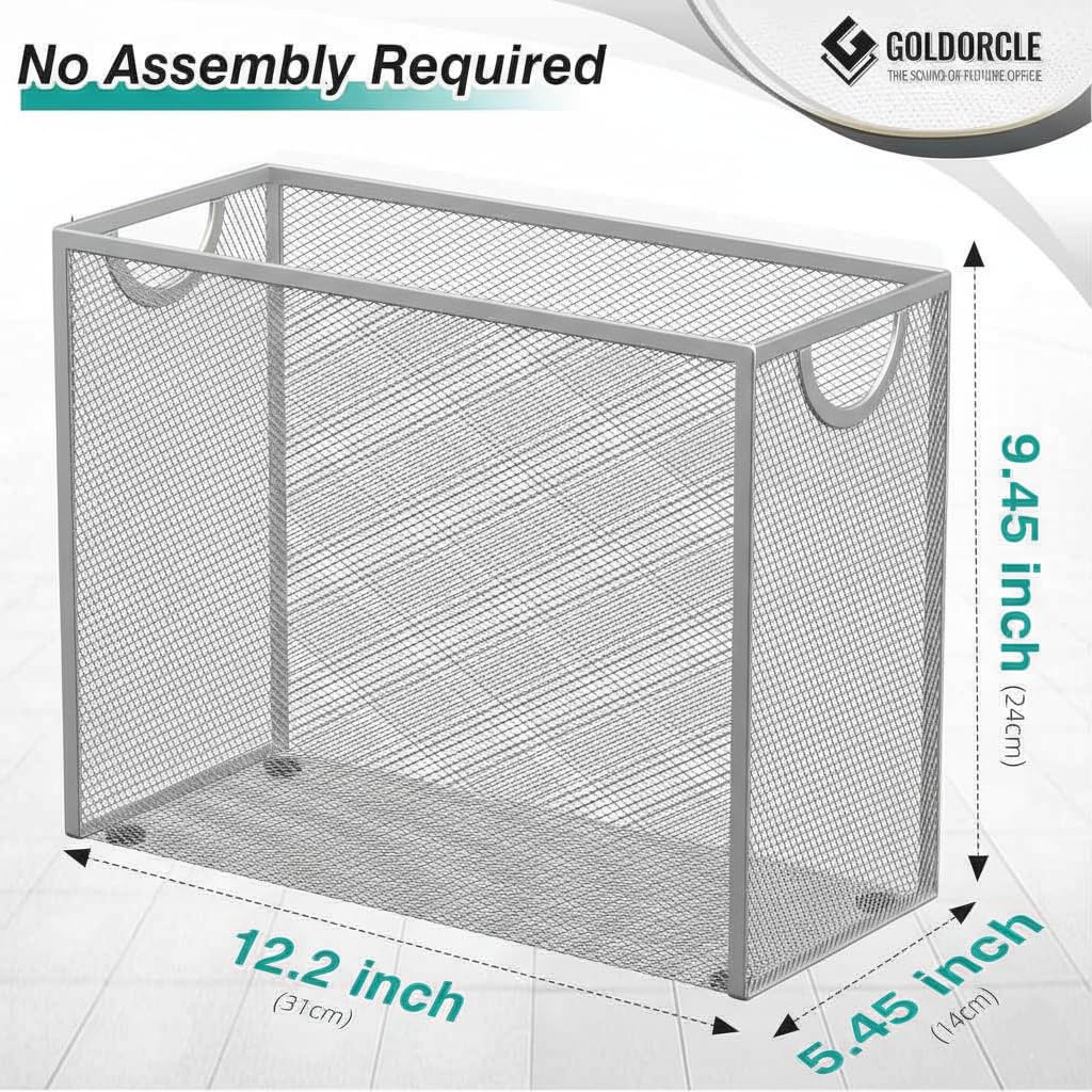 Hanging File Organizer, Letter-Size File Holder Filing Box with 5 Hanging Folders, Metal Mesh Desk File Folder Storage(No Assembly Required) (Blue, with 5 Grey Folders)