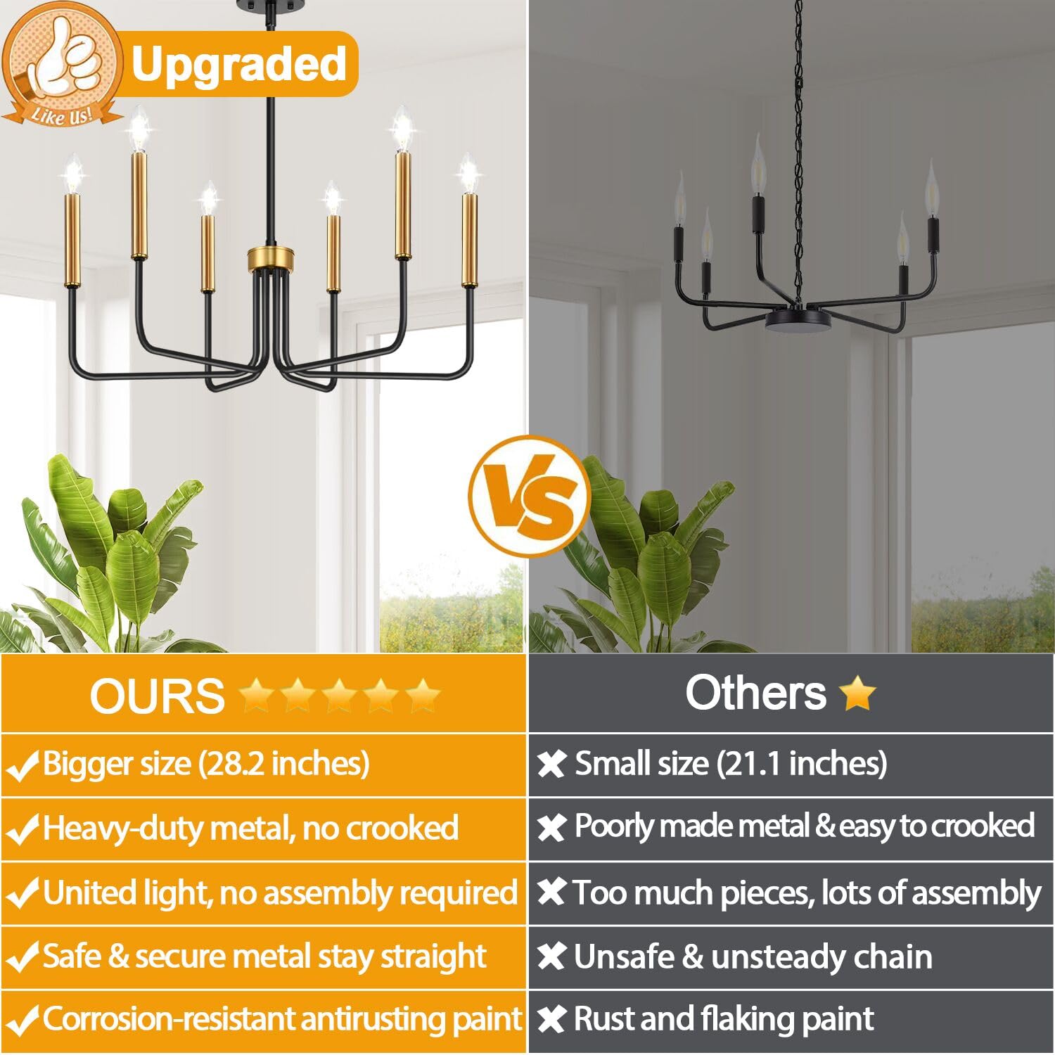 Rustic Black Chandelier, 6-Light Antique Farmhouse Chandelier for Dining Room Lighting Fixtures, Vintage Candle Pendant Light Fixtures Chandeliers for Dining Room Bedroom, Foyer and Living Room