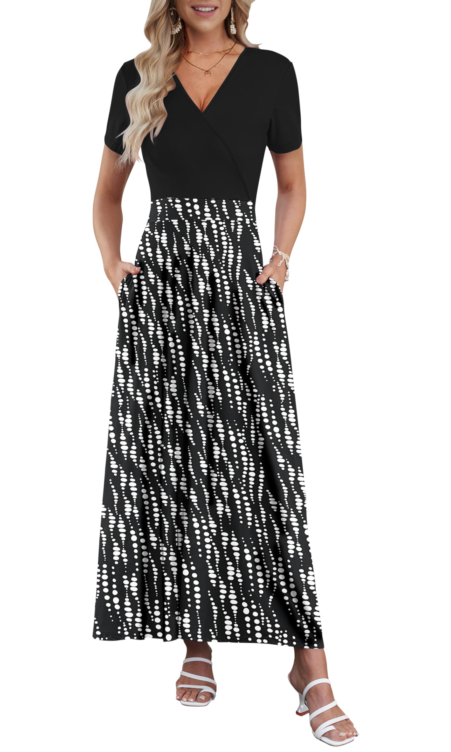 AUSELILY Maxi Dresses for Women Ankle Length Floral Print Beach Long Flowy Dress with Pockets