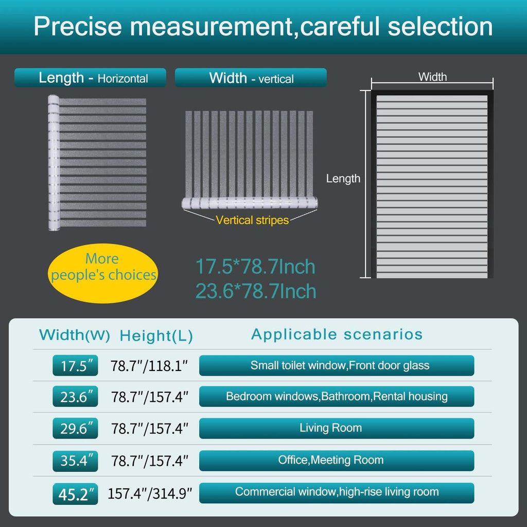 Window Privacy Blinds, Removable Glass Door Privacy Film, Suitable for Bathrooms, Offices, Static Cling Decorative Film, Reusable Window Stickers (Blinds, 17.5 x 78.7 inch)