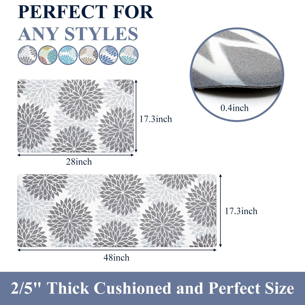 HEBE Anti Fatigue Kitchen Rugs Sets of 2, Non Slip Kitchen Mats for Floor, Waterproof Cushioned Comfort Standing Carpet for Kitchen Sink, Home Office, Laundry Room