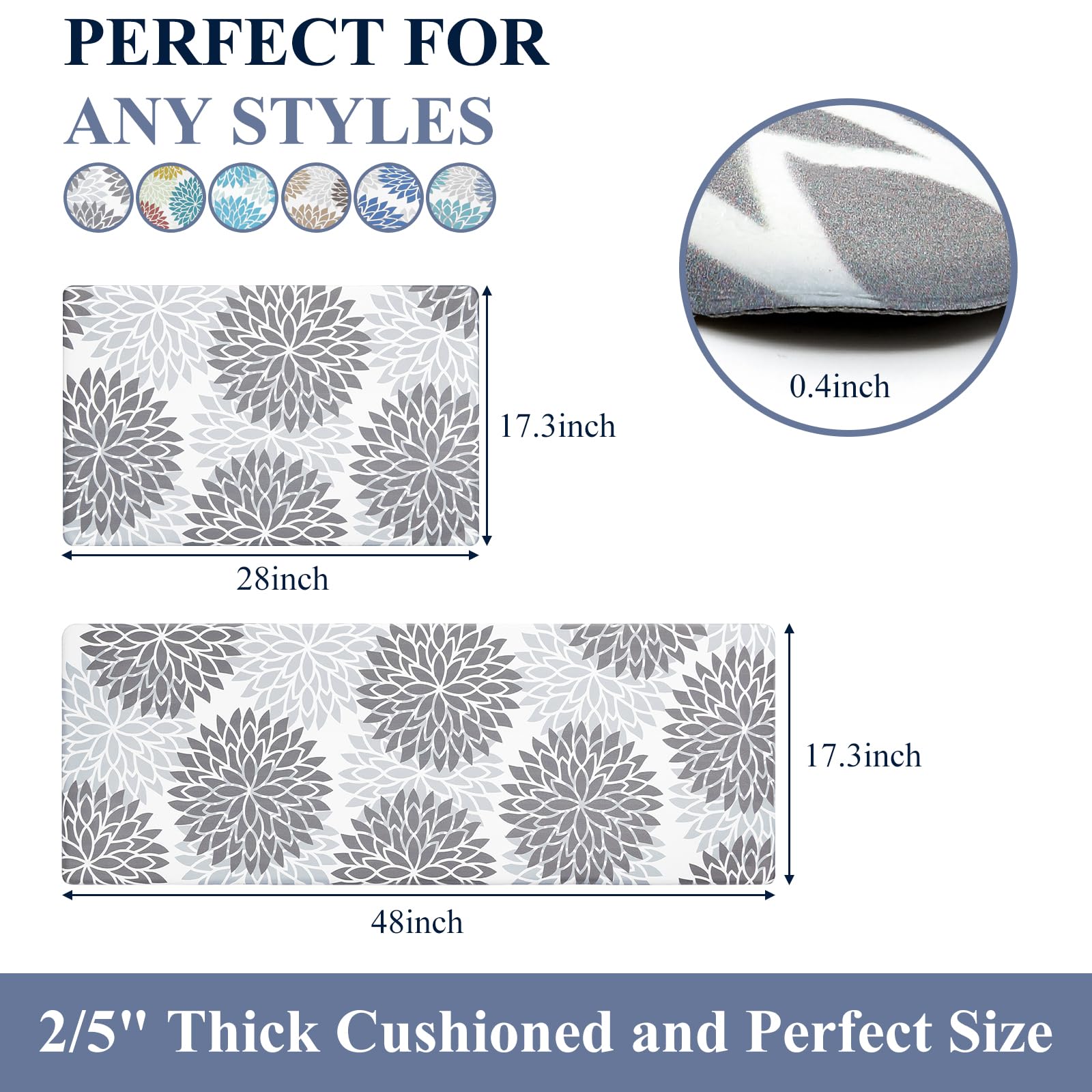 HEBE Anti Fatigue Kitchen Rugs Sets of 2, Non Slip Kitchen Mats for Floor, Waterproof Cushioned Comfort Standing Carpet for Kitchen Sink, Home Office, Laundry Room