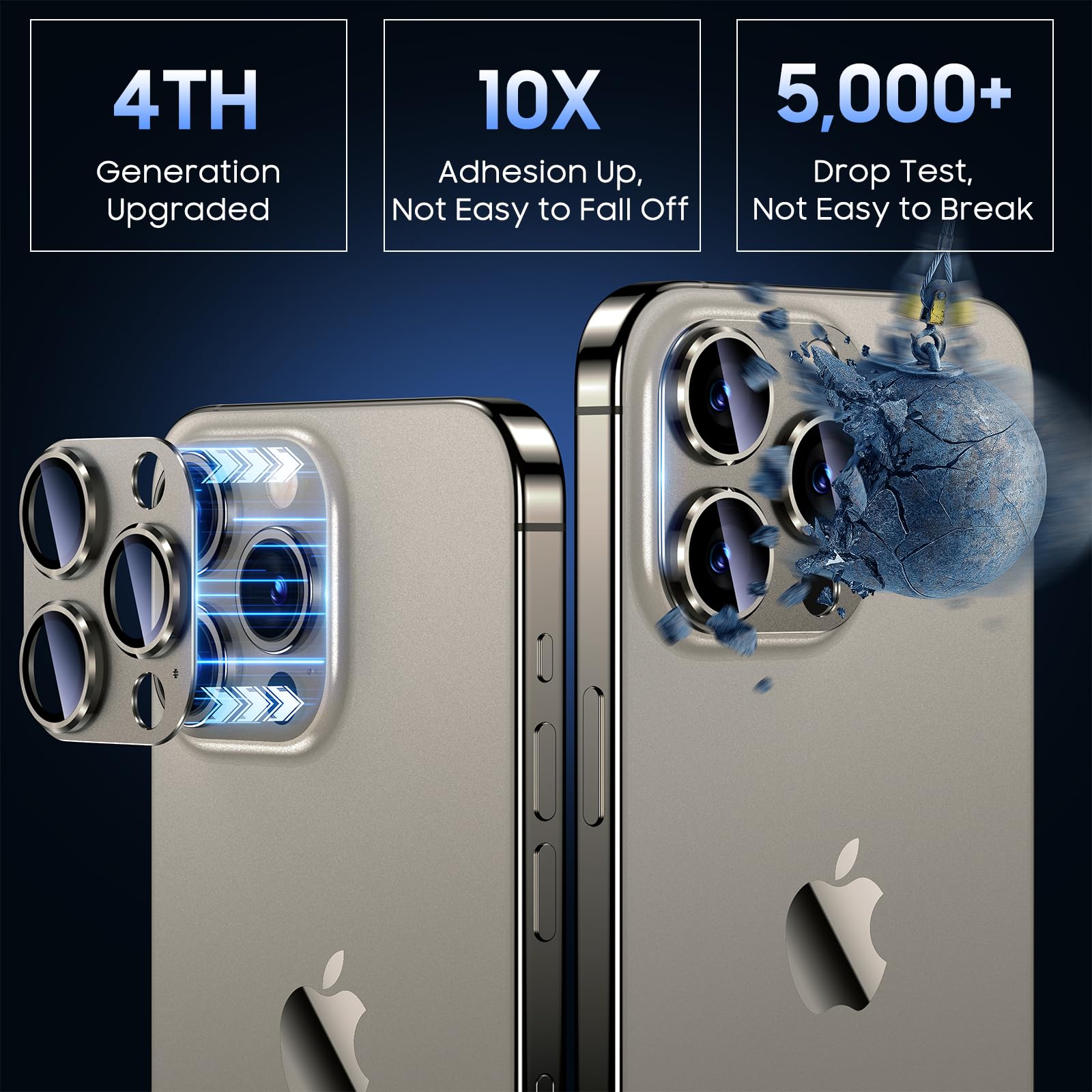 Uyiton Compatible with iPhone 17 Camera Lens Protector - [Not Easy to Break][Strong Adsorption][Case-Friendly] Metal Tempered Glass Rear Camera Screen Cover - Black