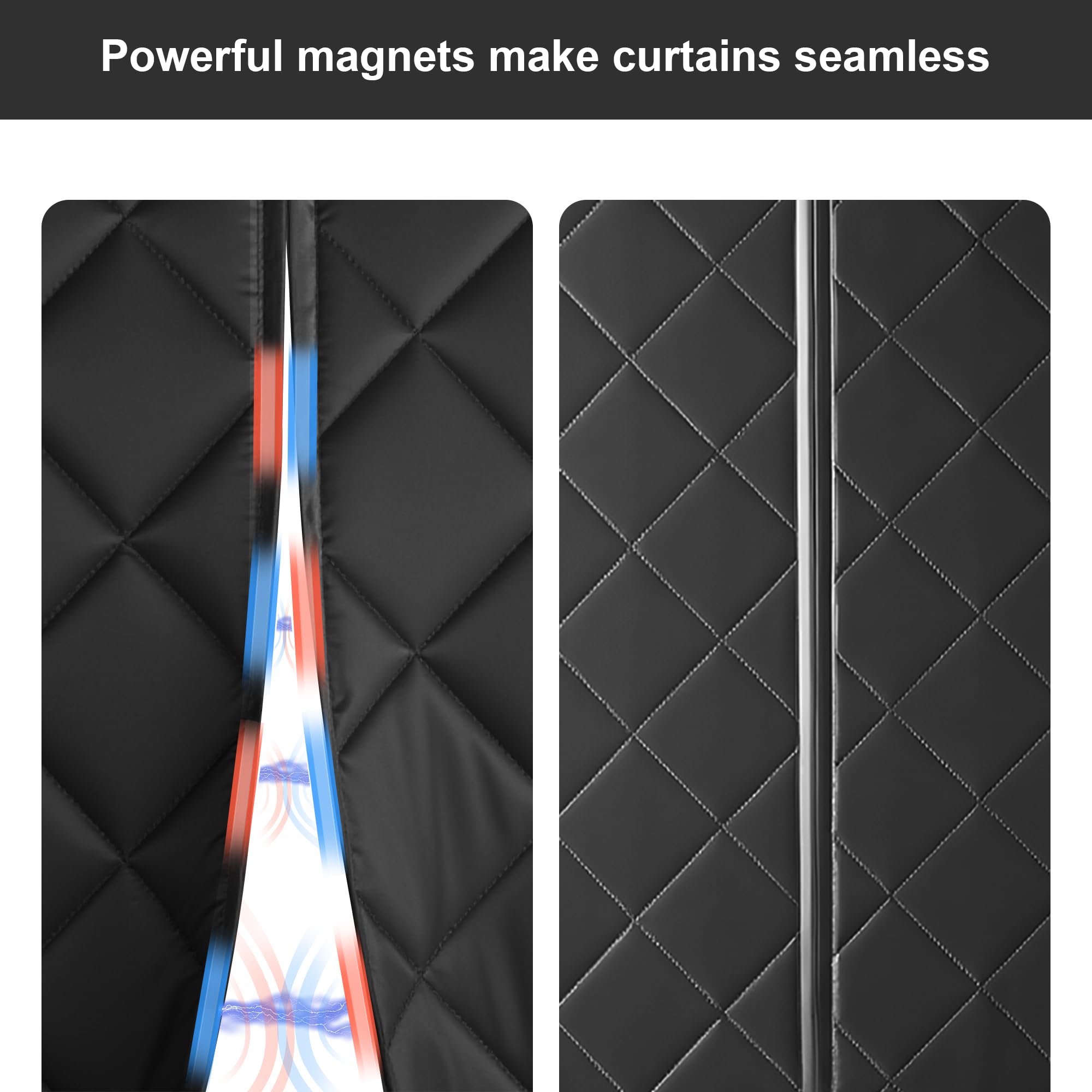 RYB HOME Summer Heat Blocking Thick Quilted Insulated Curtains, Thermal Insulated Curtains Room Divider for Energy Saving Window Treatment for Bedroom Living Room, W32 x L80, Black, 1 Panel