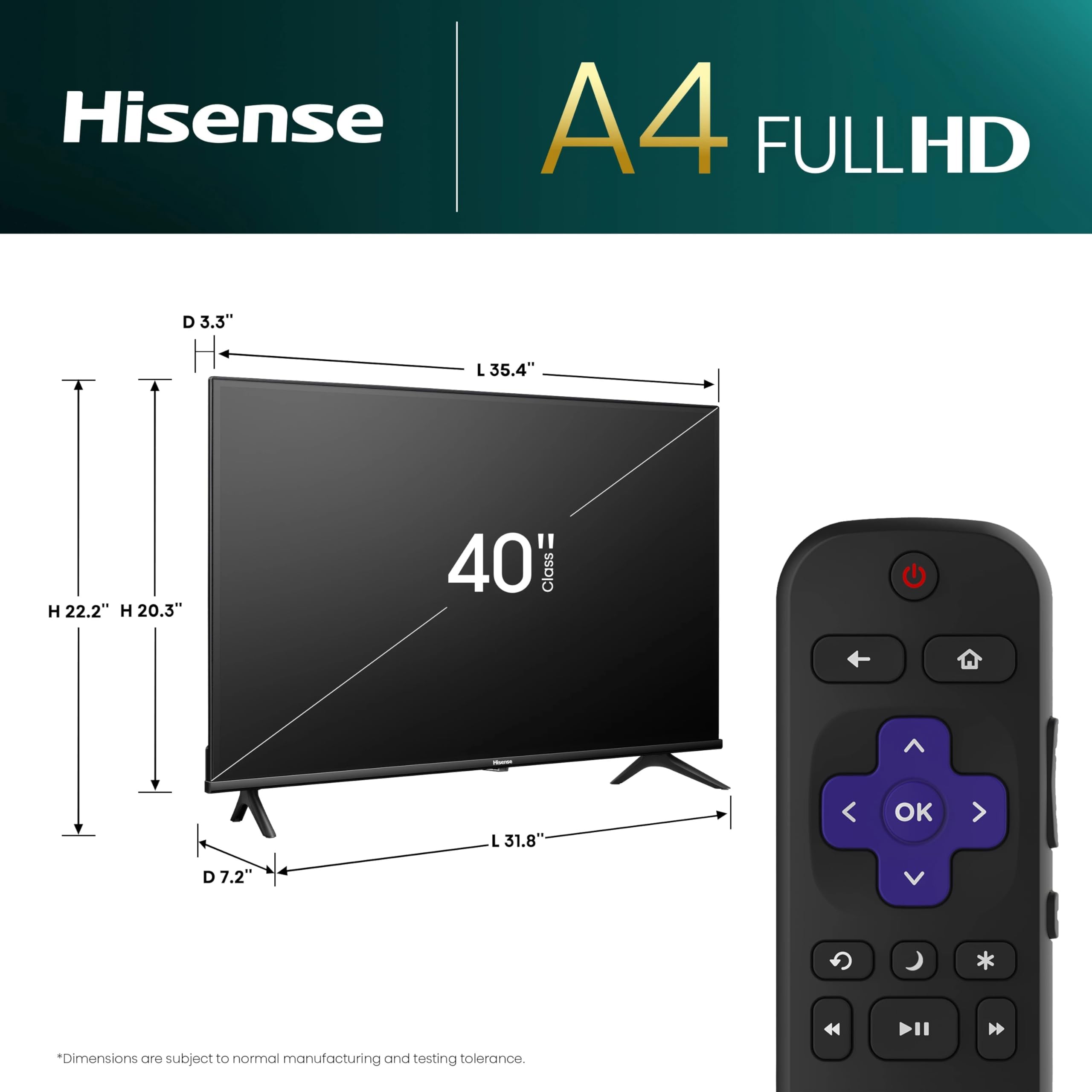 Hisense 32-Inch Class A4 Series HD 720p Smart Roku TV with Alexa Compatibility (32A4HNR) - Dolby Audio, Slim Bezel Design, Google Assistant