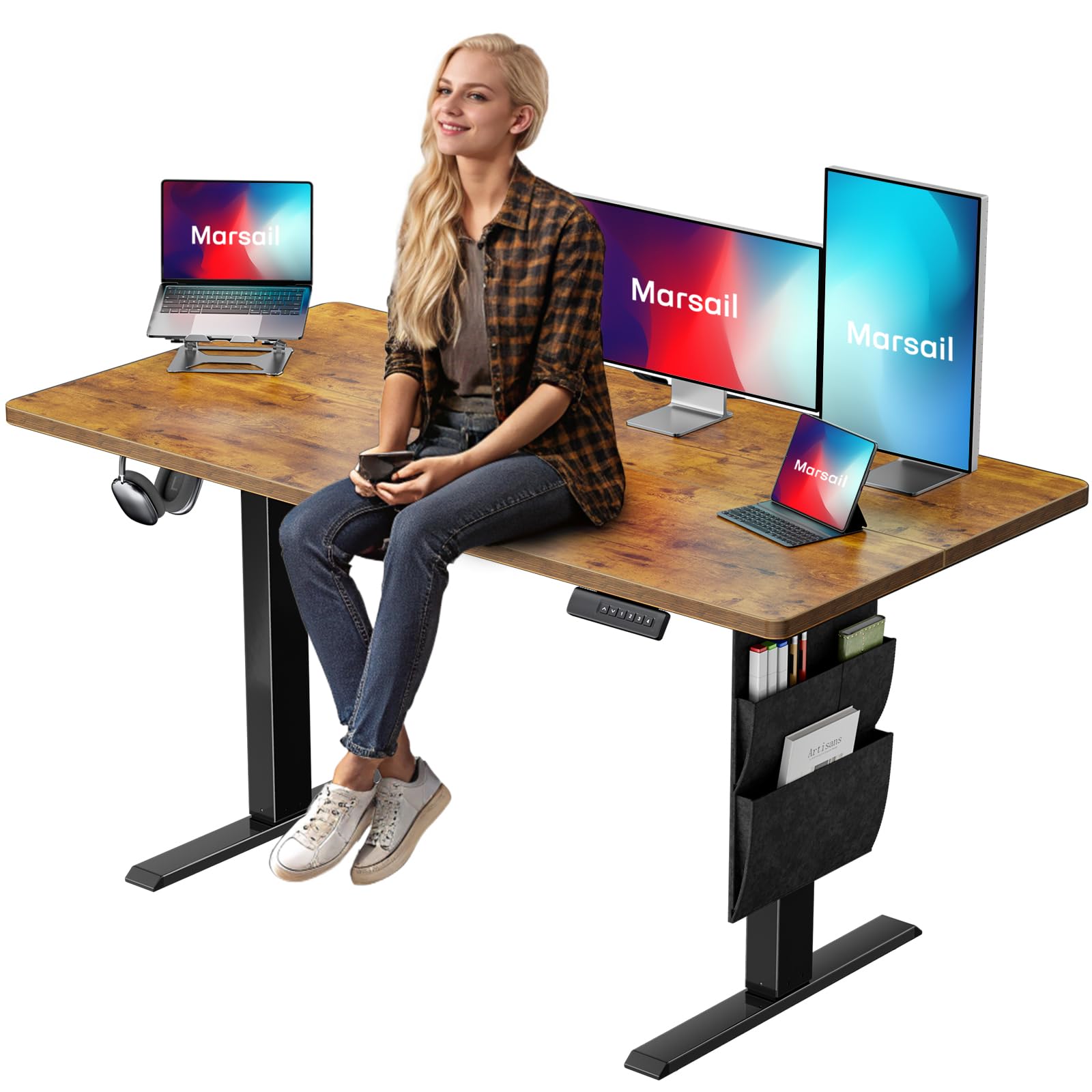 Marsail Standing Desk,Home Office Adjustable Heights Desk,Stand Up Desk,63x24 Inches Desktop Sit Stand Gaming Computer Desk for Study,Writing with 4 Memory Presets,Headphone Hook,Cable Organizer