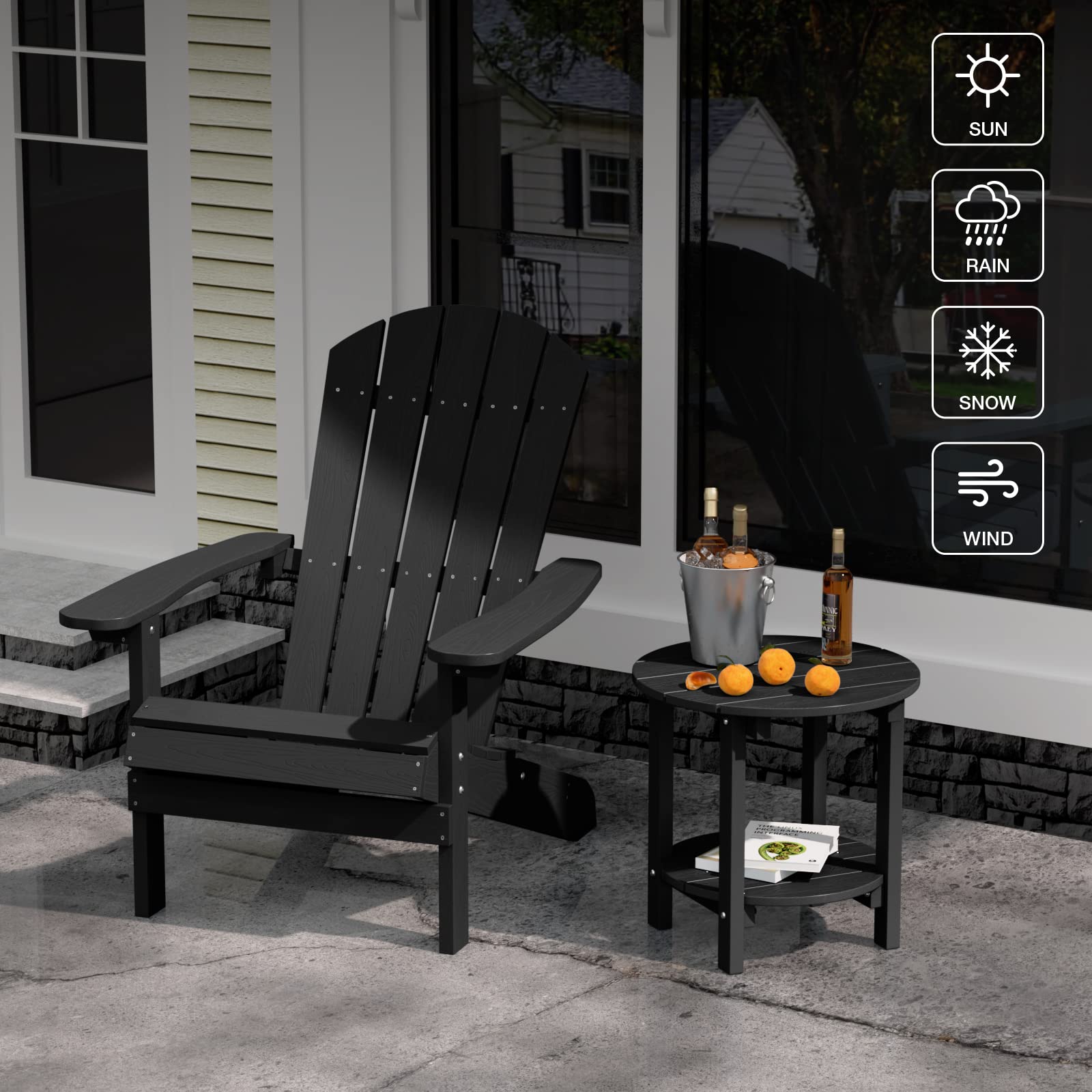 YEFU Adirondack Side Table, 18" Double Outdoor Side Table, Poly Lumber end Table, Weather Resistant for Indoor, Patio, Pool, Porch, Backyard-Black